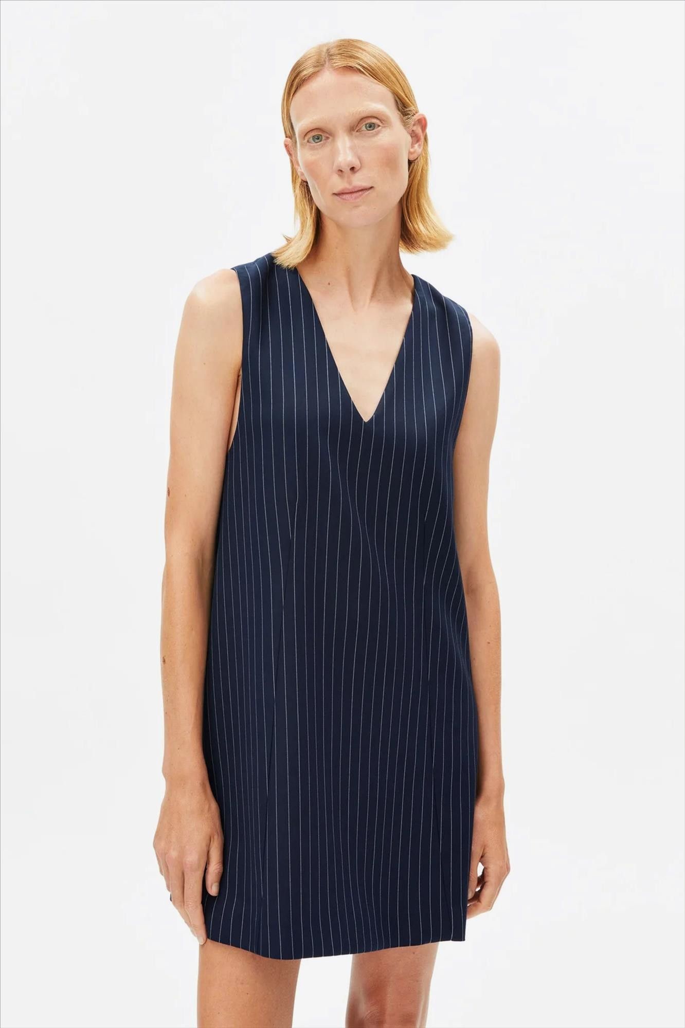 Armed Angels - Donkerblauwe Pinaafo Pinstripe jurk