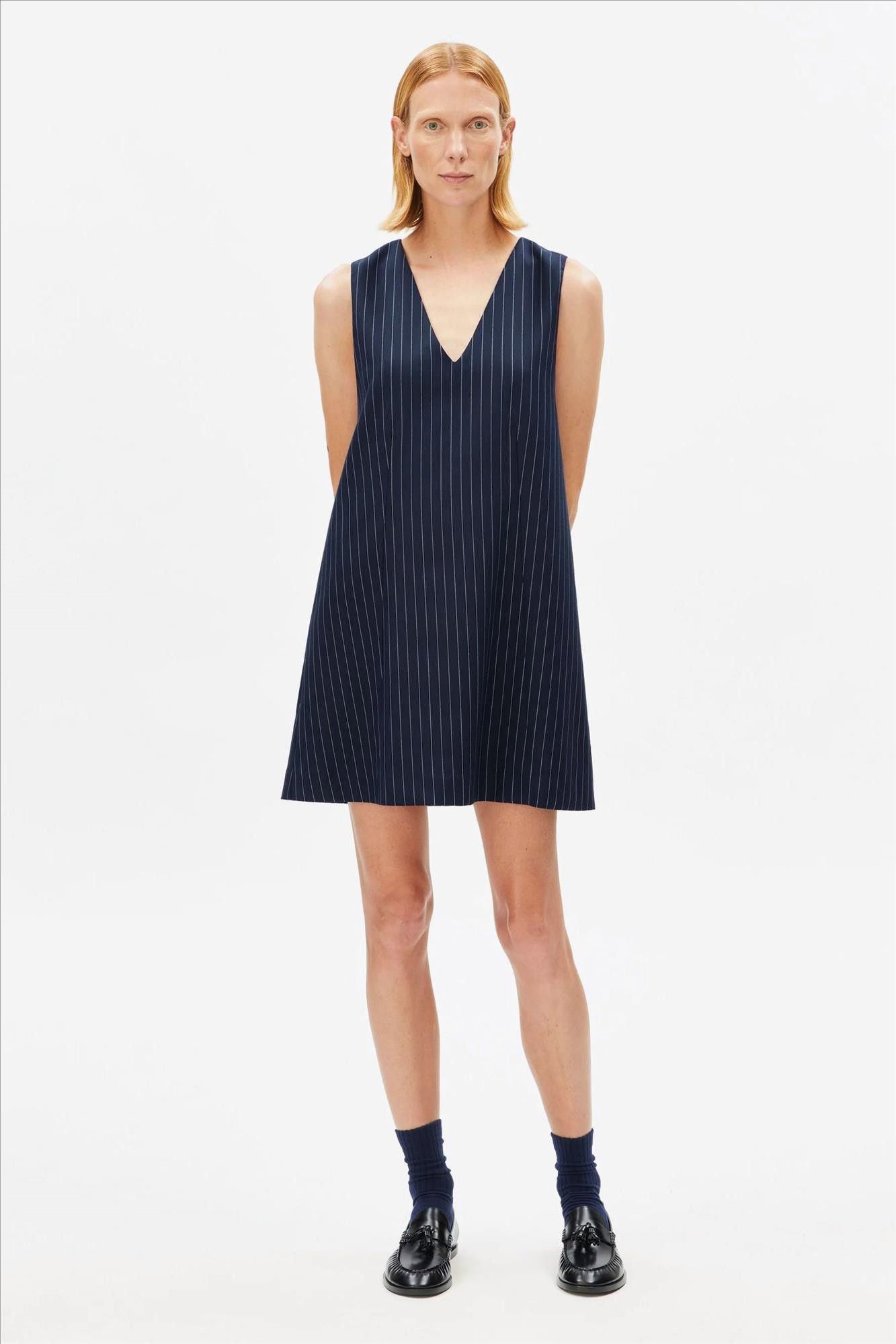 Armed Angels - Donkerblauwe Pinaafo Pinstripe jurk