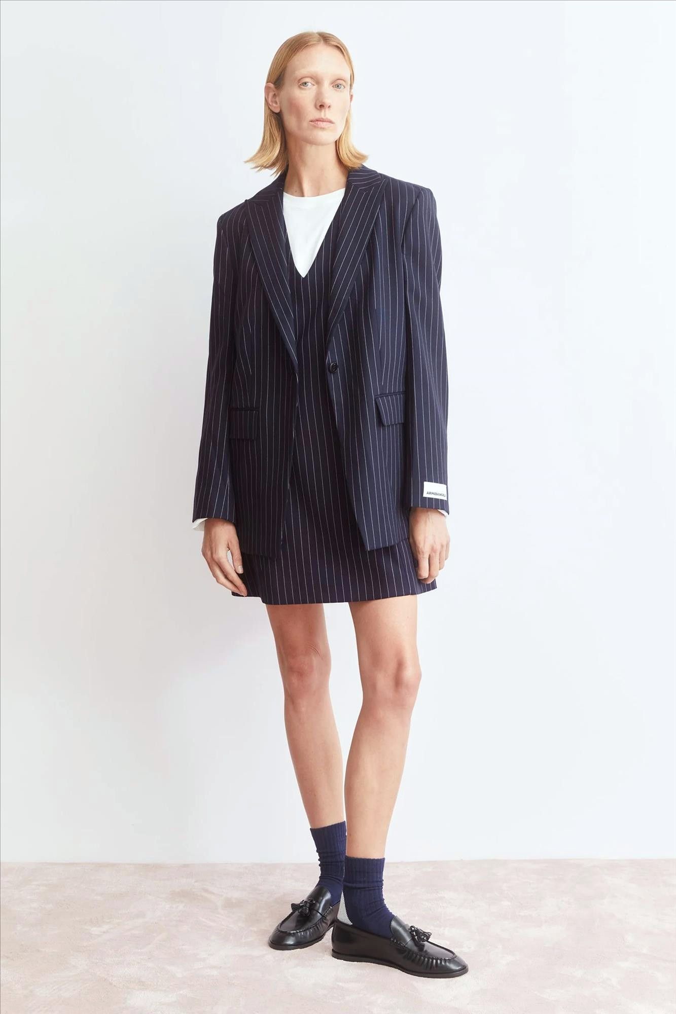 Armed Angels - Donkerblauwe Pinaafo Pinstripe jurk