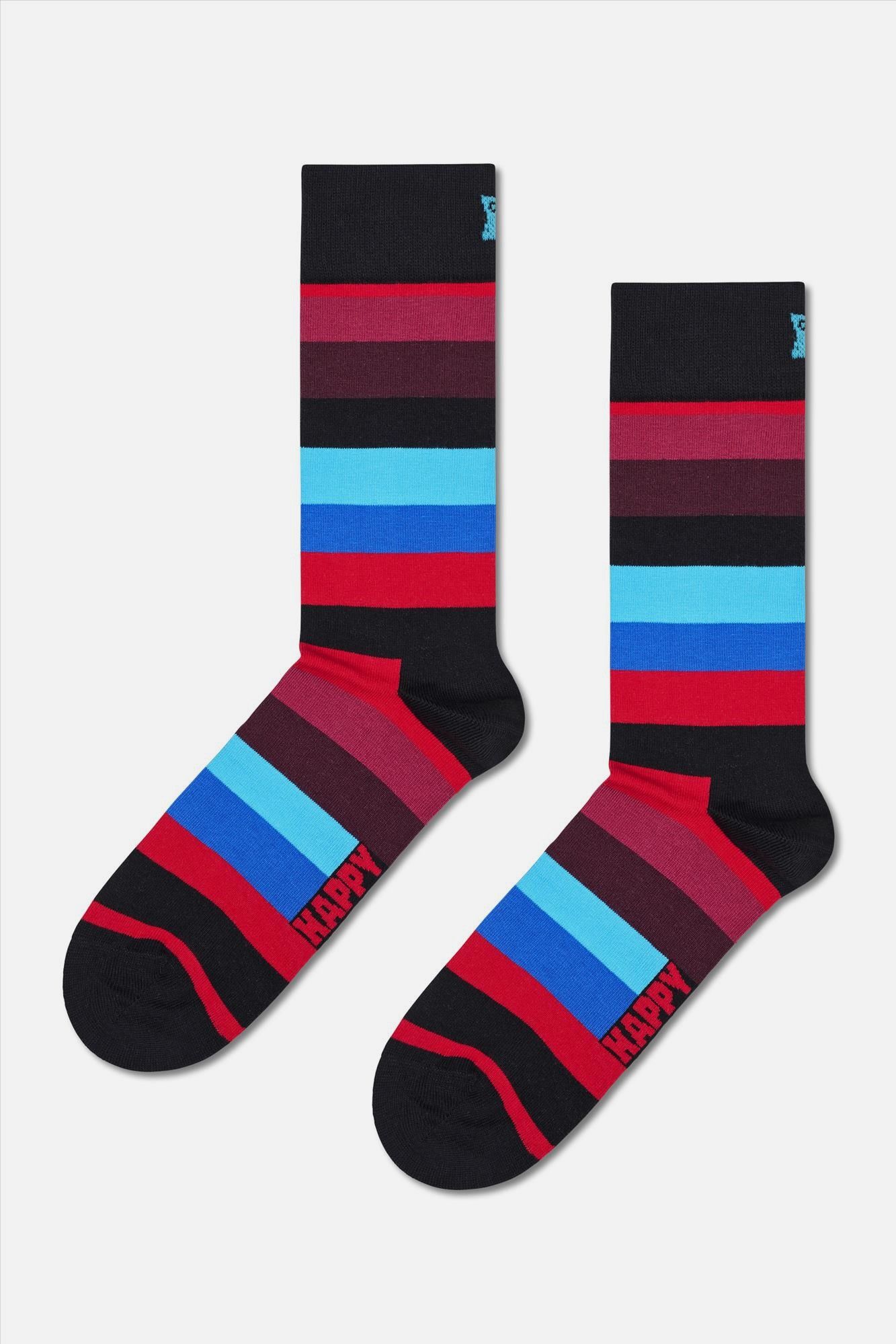 Happy Socks - Blauw-bordeaux-zwarte Stripe sokken, maat: 36-40