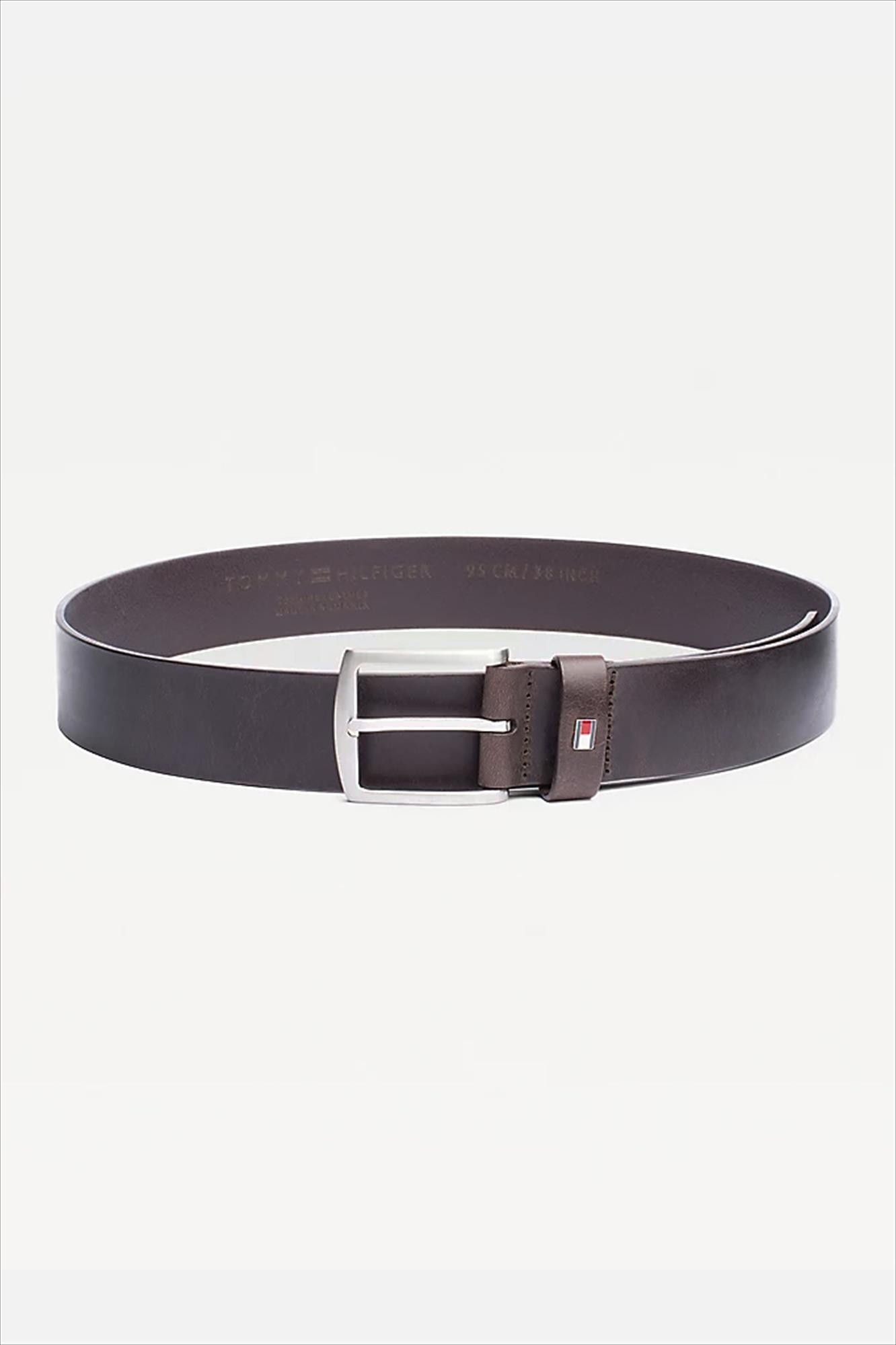 Tommy Jeans - Donkerbruine Denton Leren riem