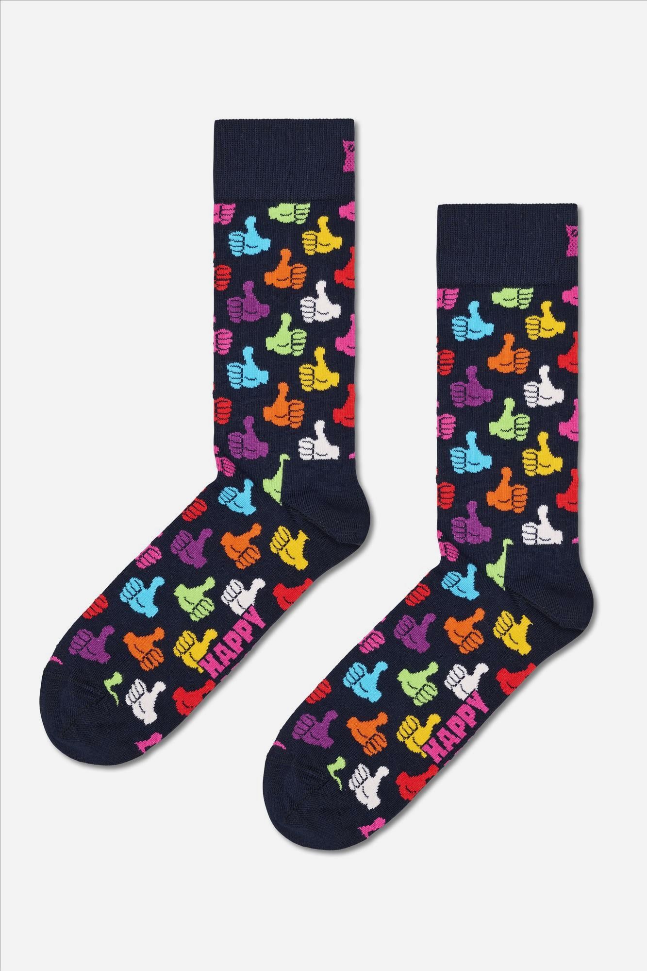 Happy Socks - Donkerblauw-multicolor Thumbs Up Sokken, maat 36-40