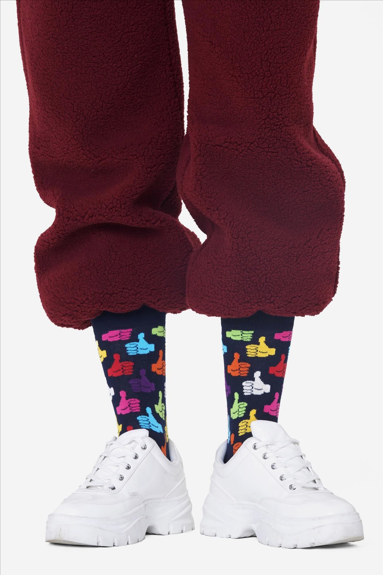 Happy Socks - Donkerblauw-multicolor Thumbs Up Sokken, maat 36-40
