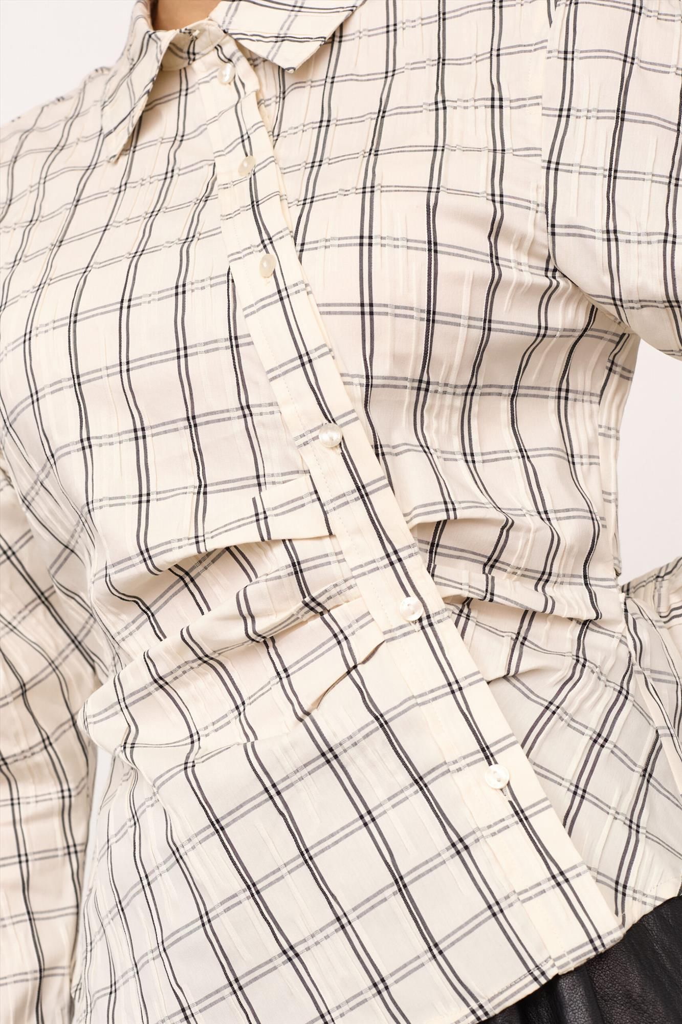 CO'COUTURE - Ecru Biso Asym Check blouse