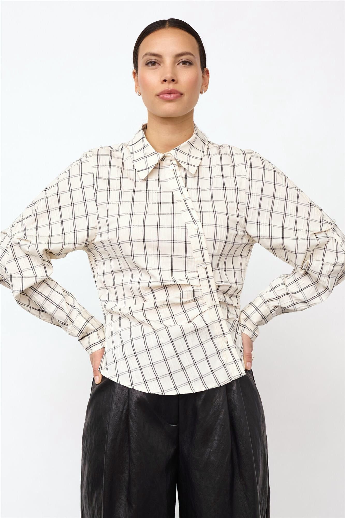 CO'COUTURE - Ecru Biso Asym Check blouse