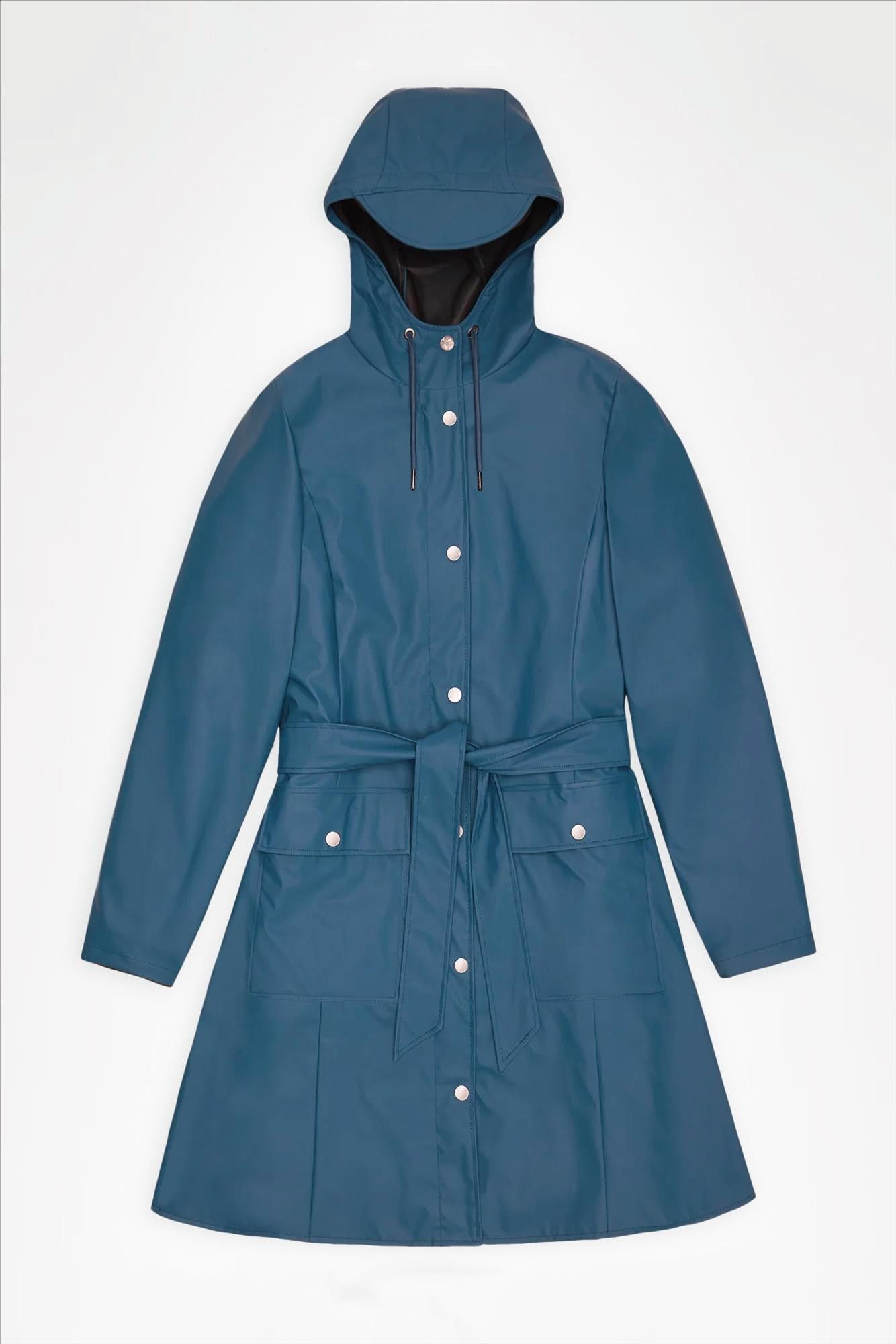 RAINS - Middenblauwe Curve Long jas