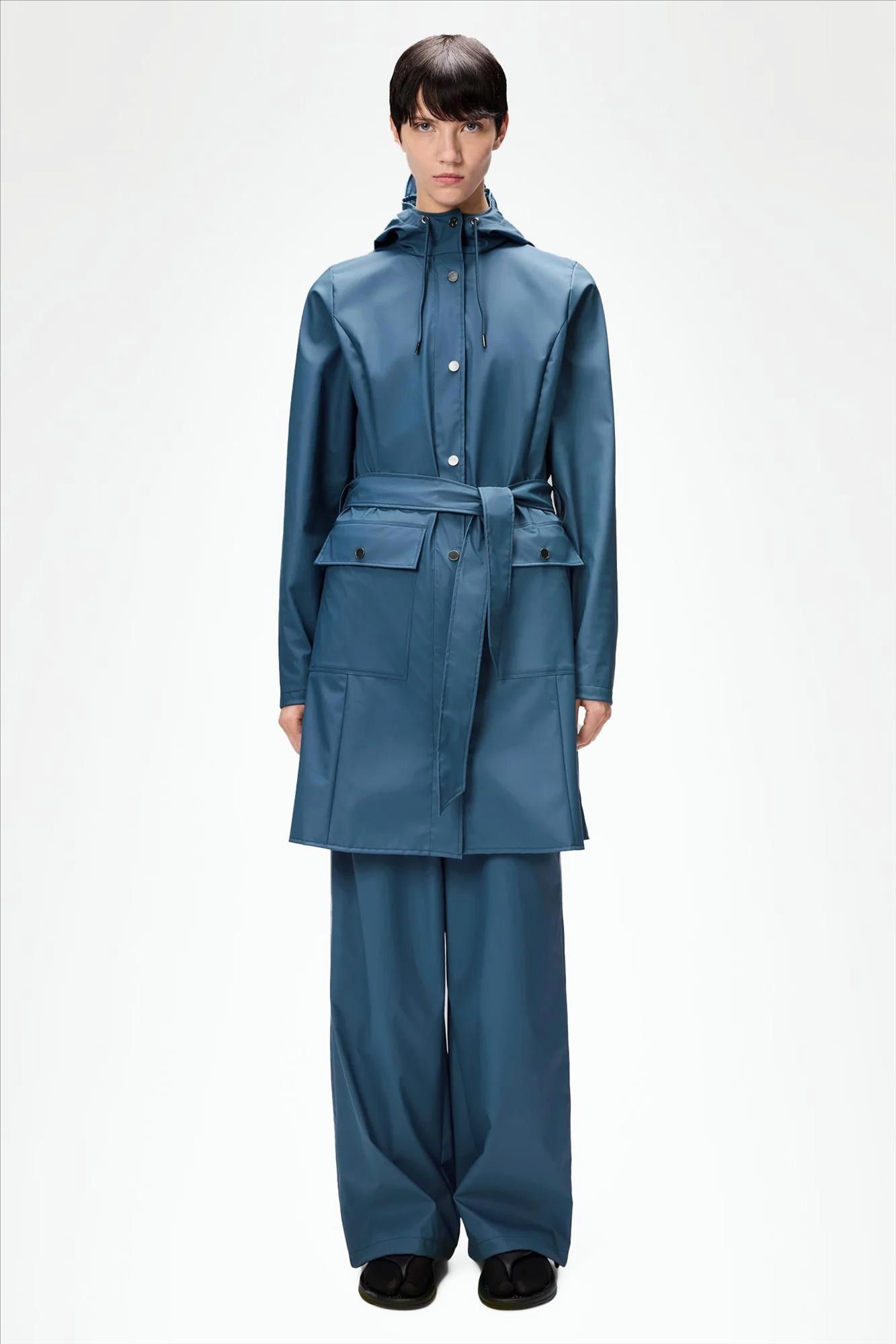 RAINS - Middenblauwe Curve Long jas