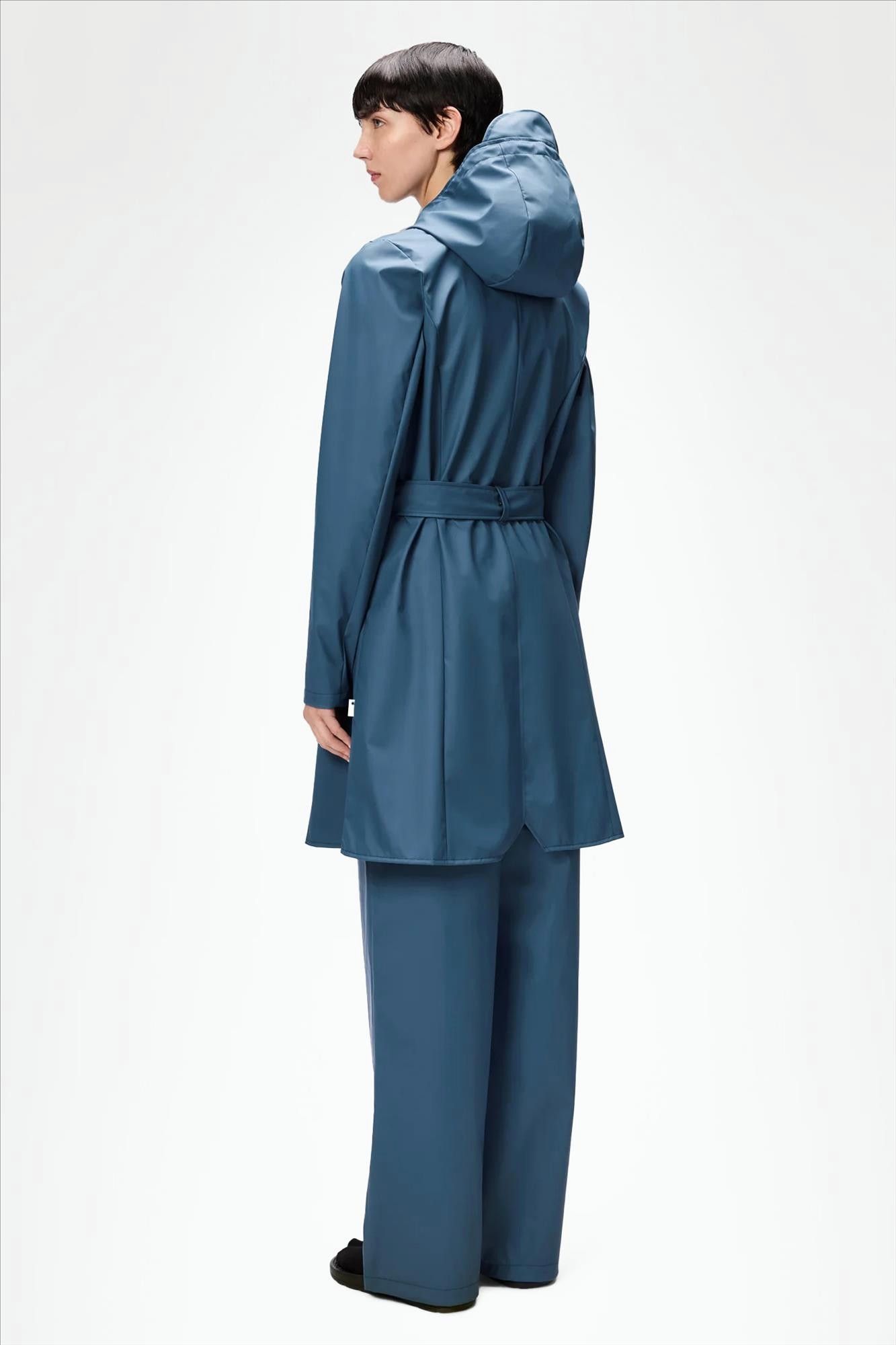 RAINS - Middenblauwe Curve Long jas
