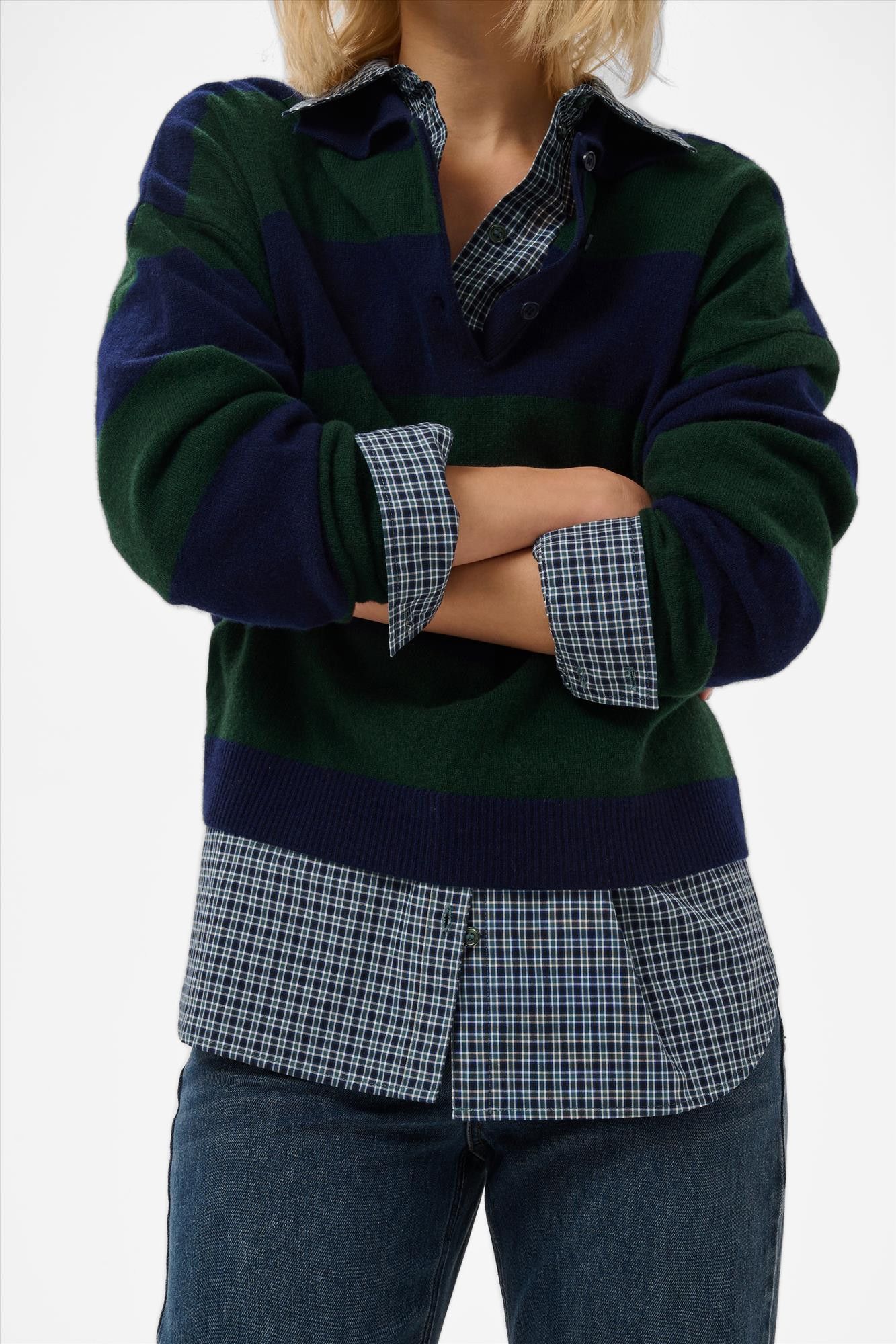 My Essential Wardrobe - Donkerblauw-Donkergroene Jola polotrui