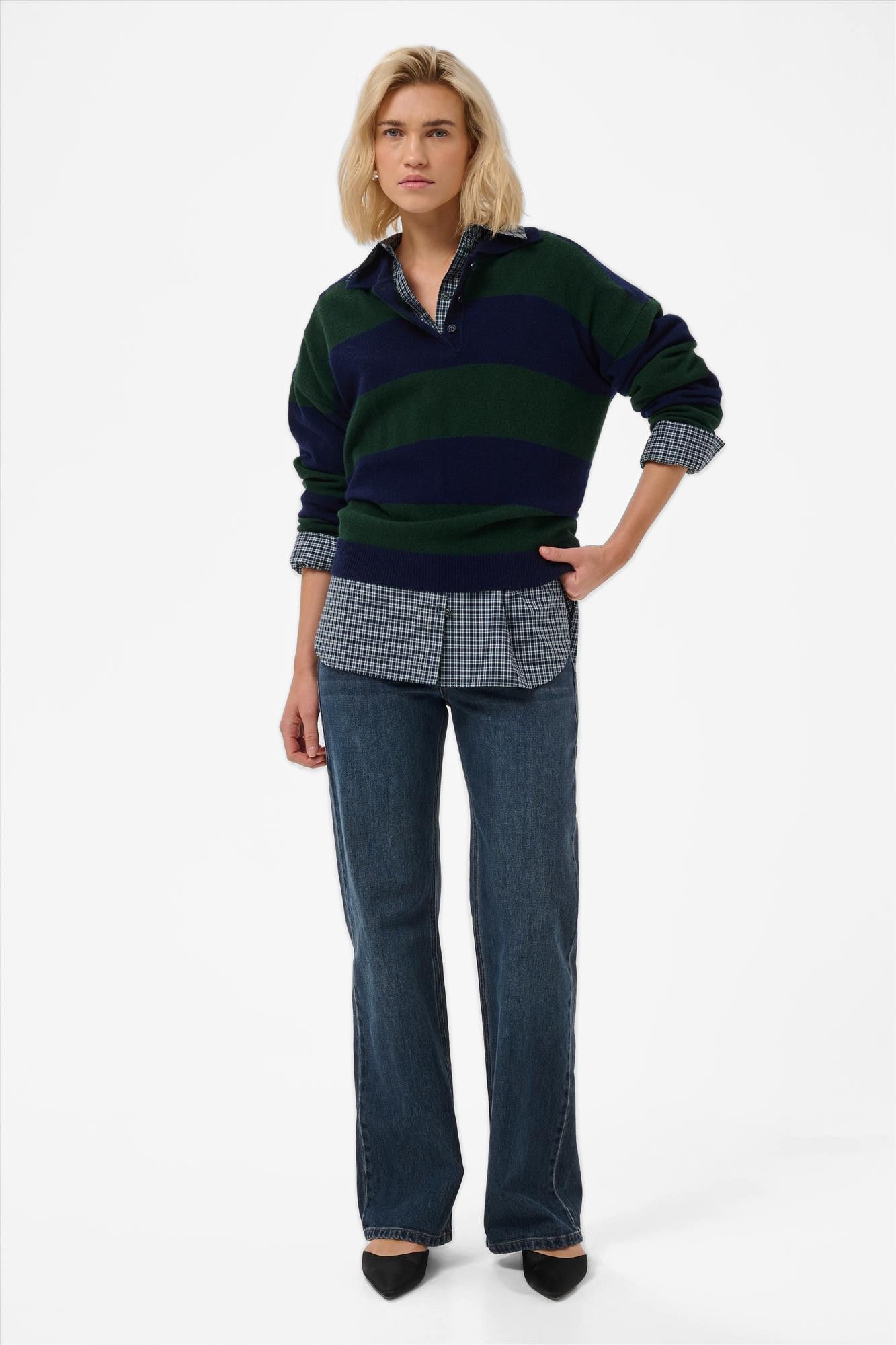 My Essential Wardrobe - Donkerblauw-Donkergroene Jola polotrui