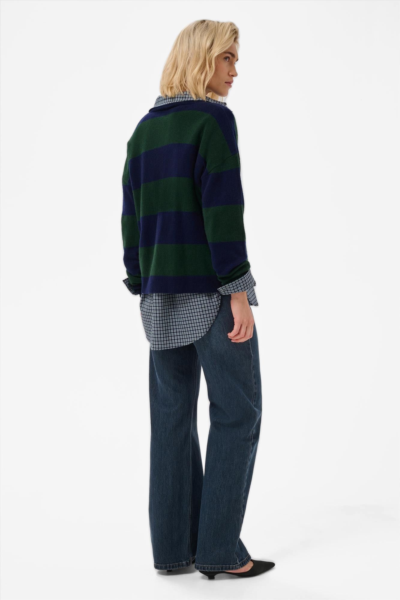 My Essential Wardrobe - Donkerblauw-Donkergroene Jola polotrui