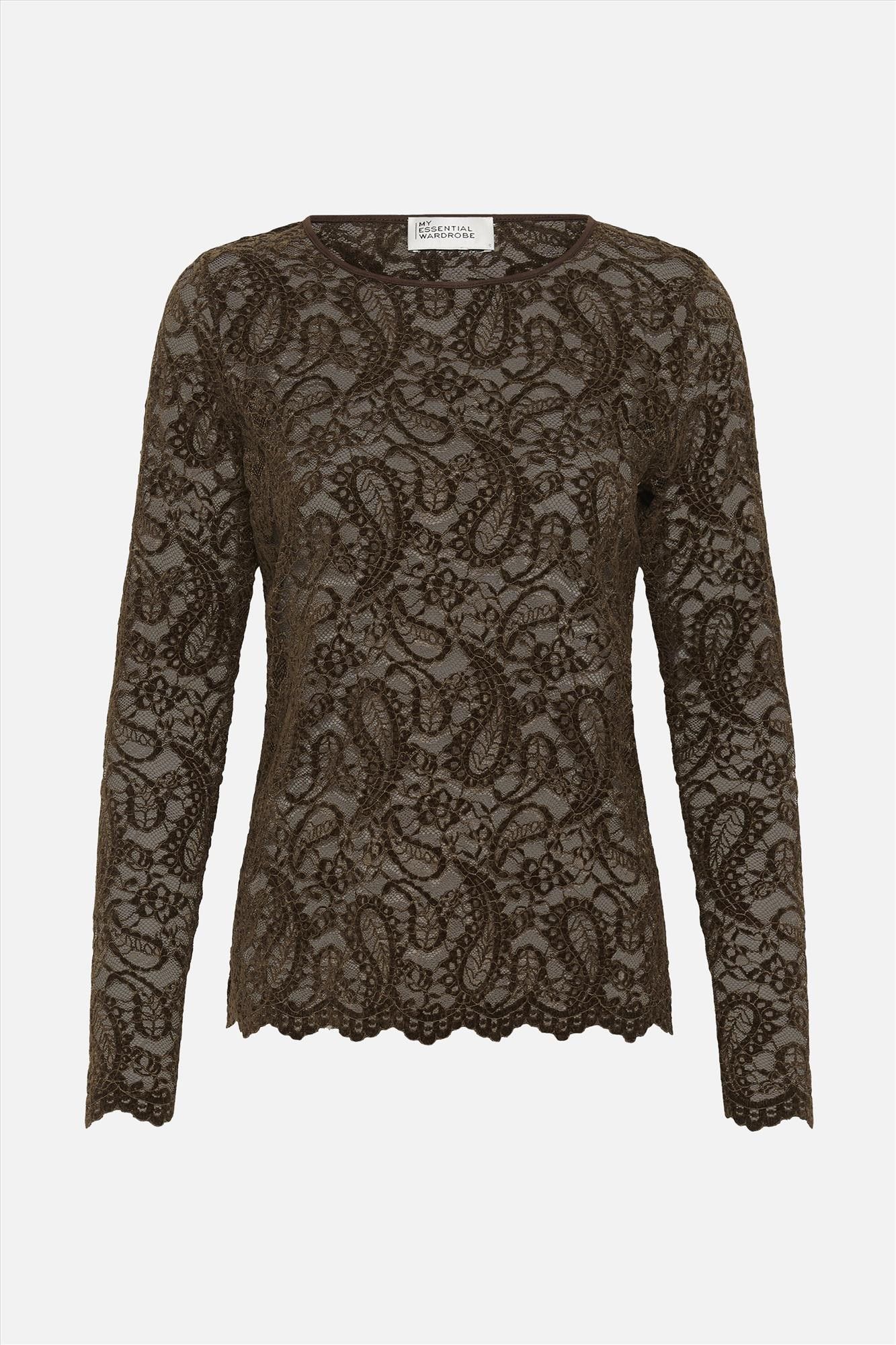 My Essential Wardrobe - Donkerbruine Salvi Lace longsleeve