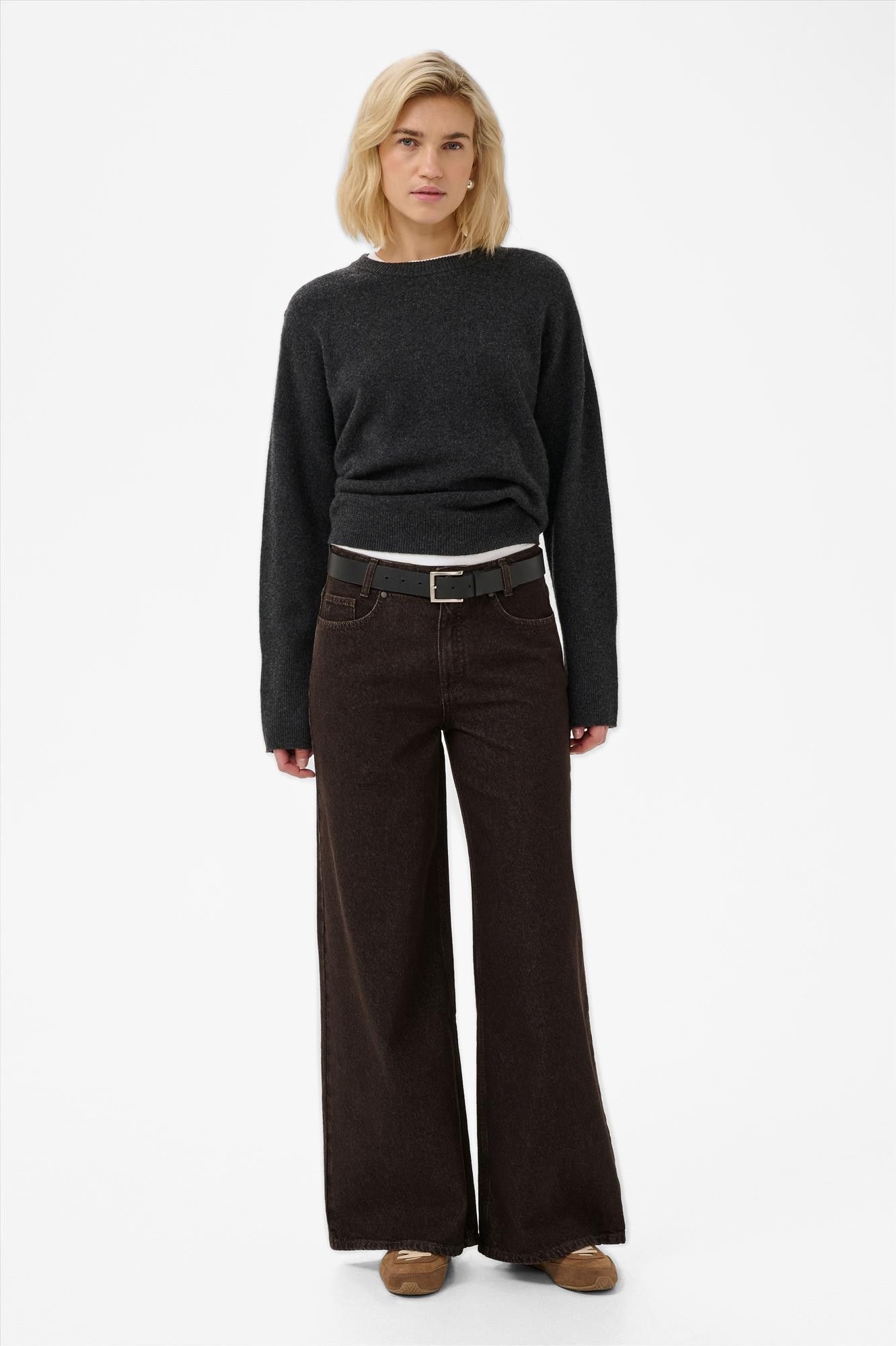 My Essential Wardrobe - Donkerbruine Ava wide jeans