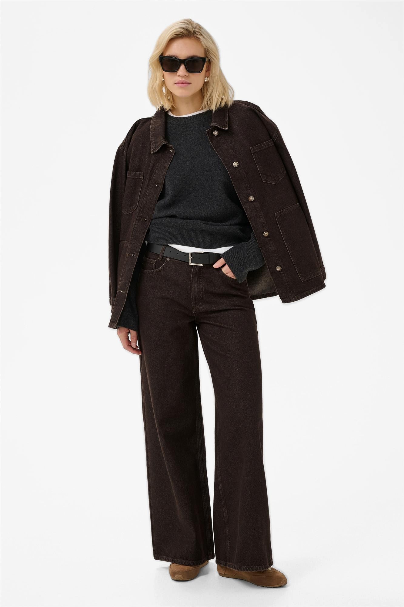 My Essential Wardrobe - Donkerbruine Ava wide jeans
