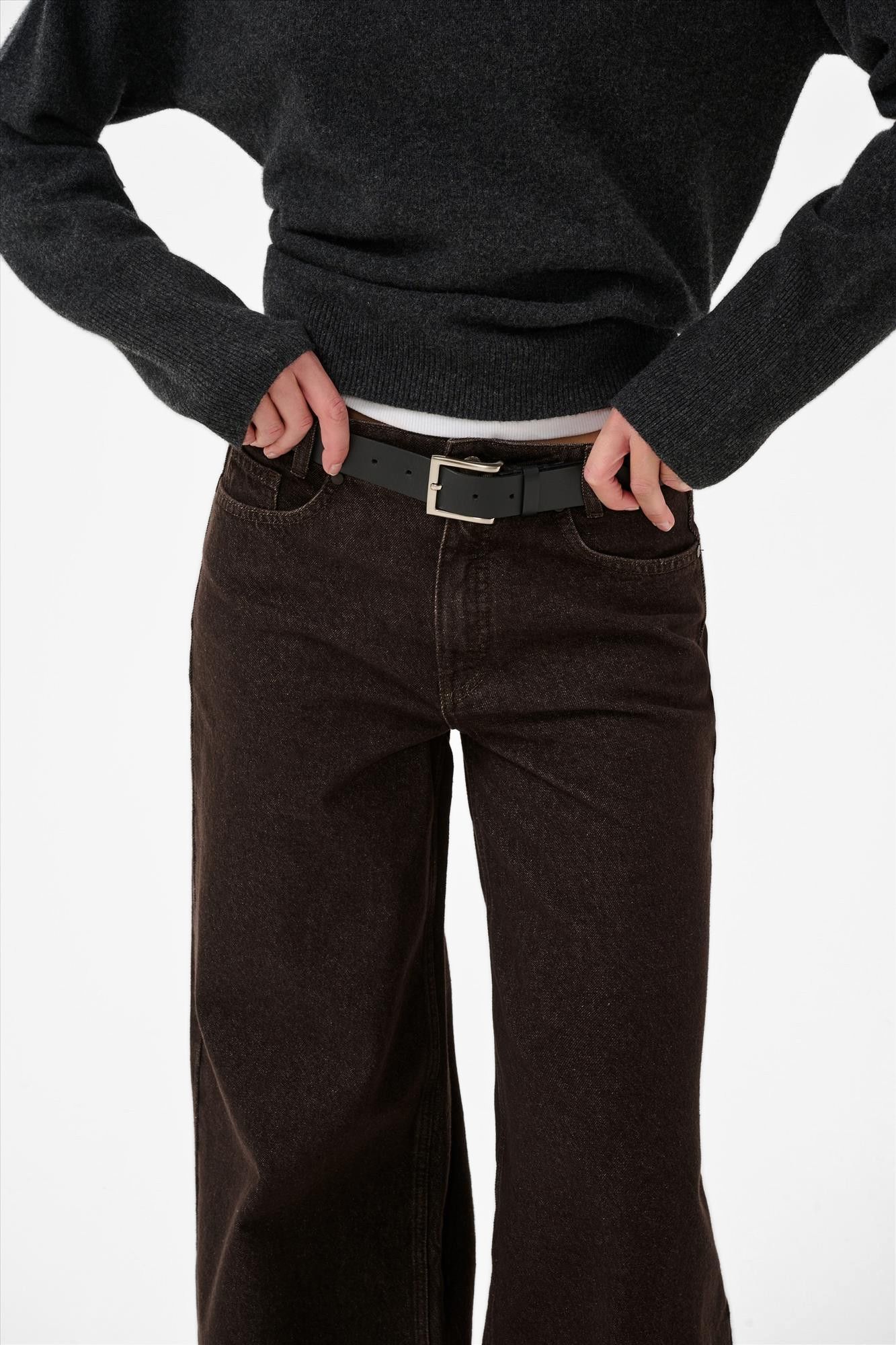 My Essential Wardrobe - Donkerbruine Ava wide jeans