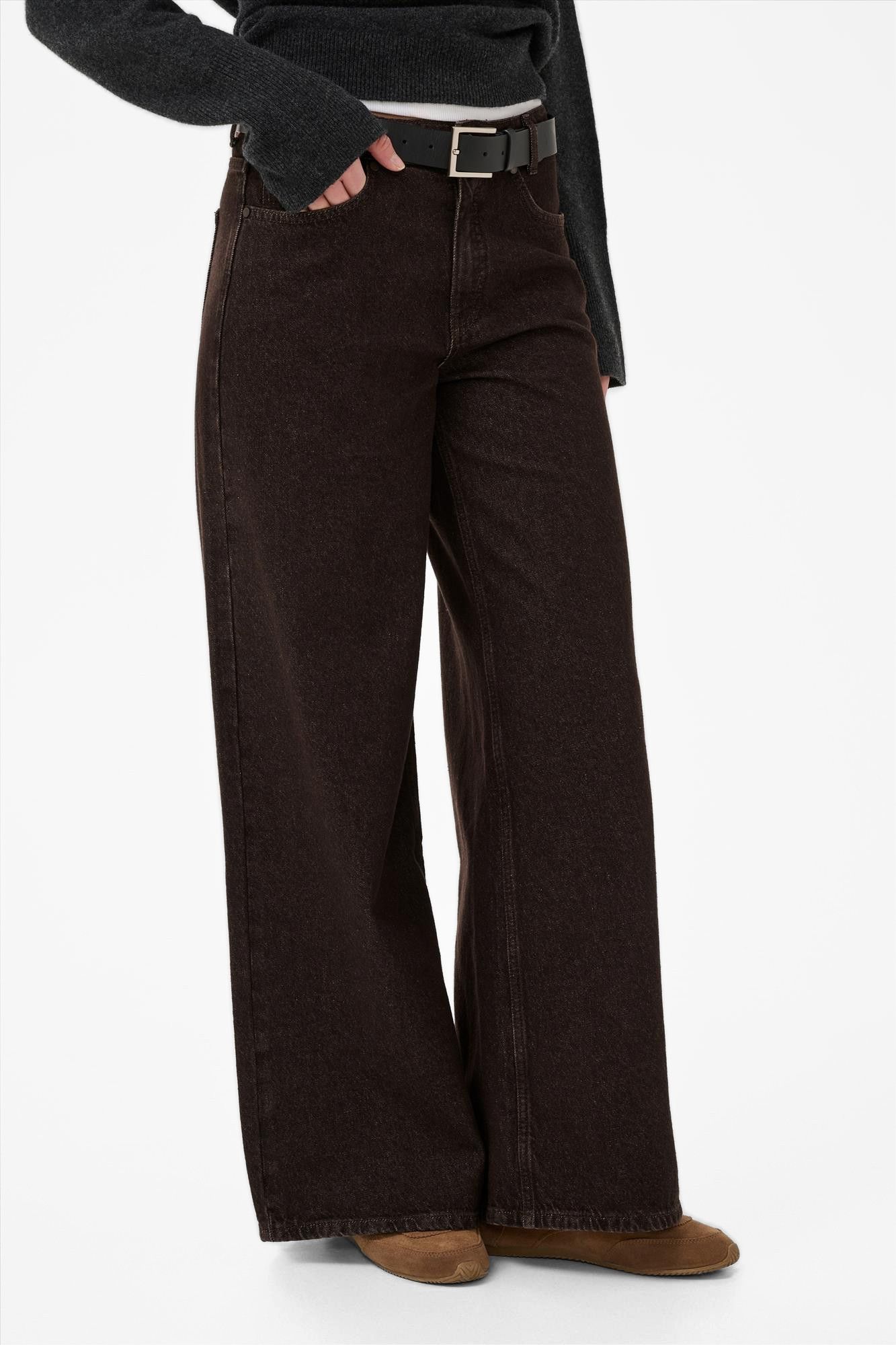 My Essential Wardrobe - Donkerbruine Ava wide jeans
