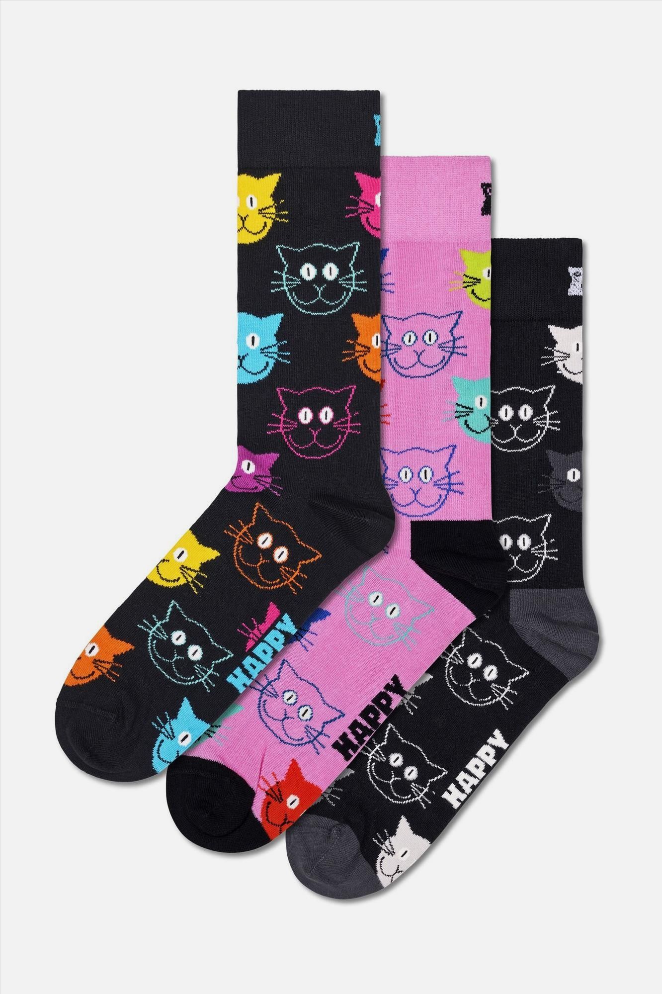 Happy Socks - Multicolour 3-pack Mixed Cat sokken, maat: 41-46