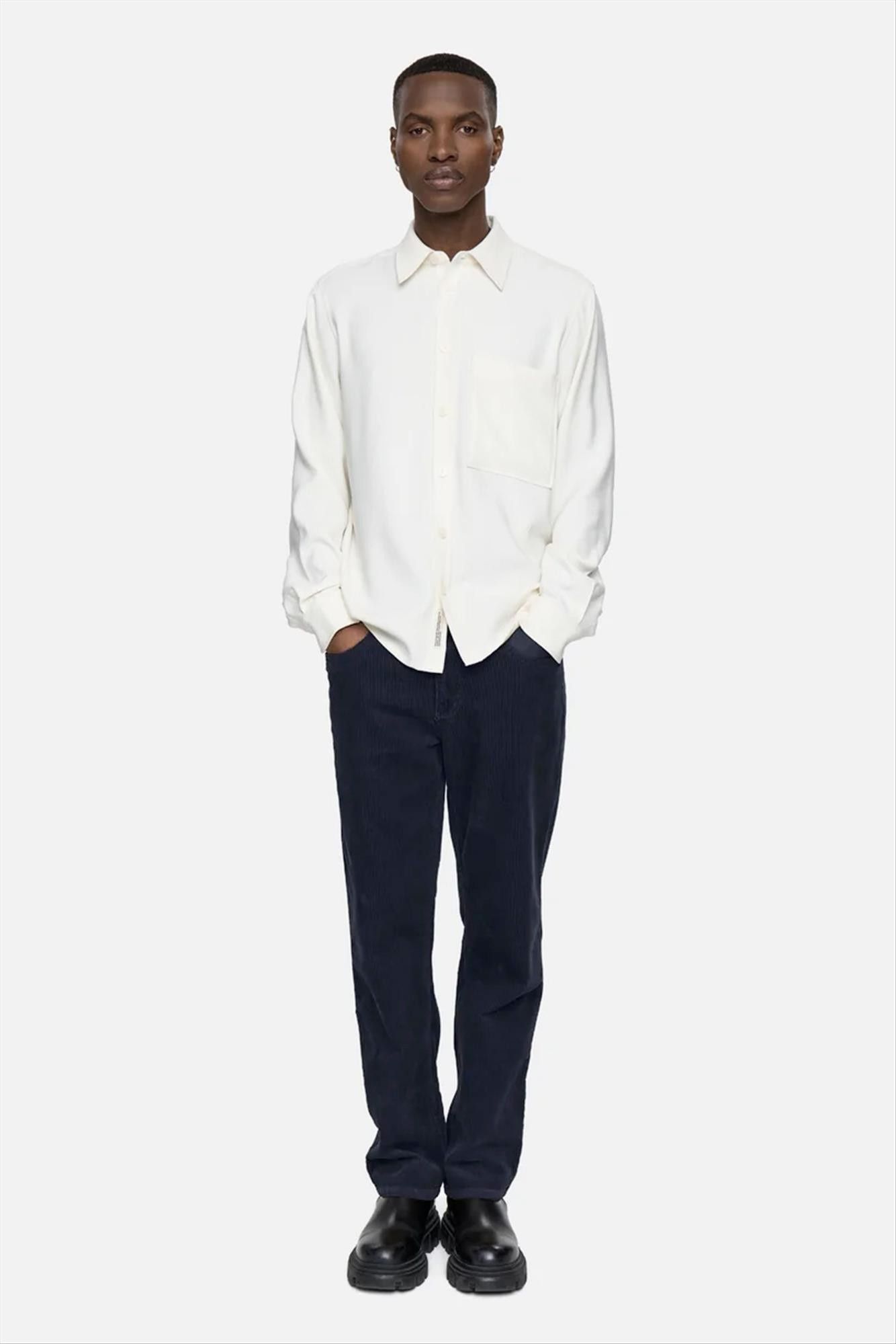 Minimum - Donkerblauwe Ribfluwelen Regular Tapered broek