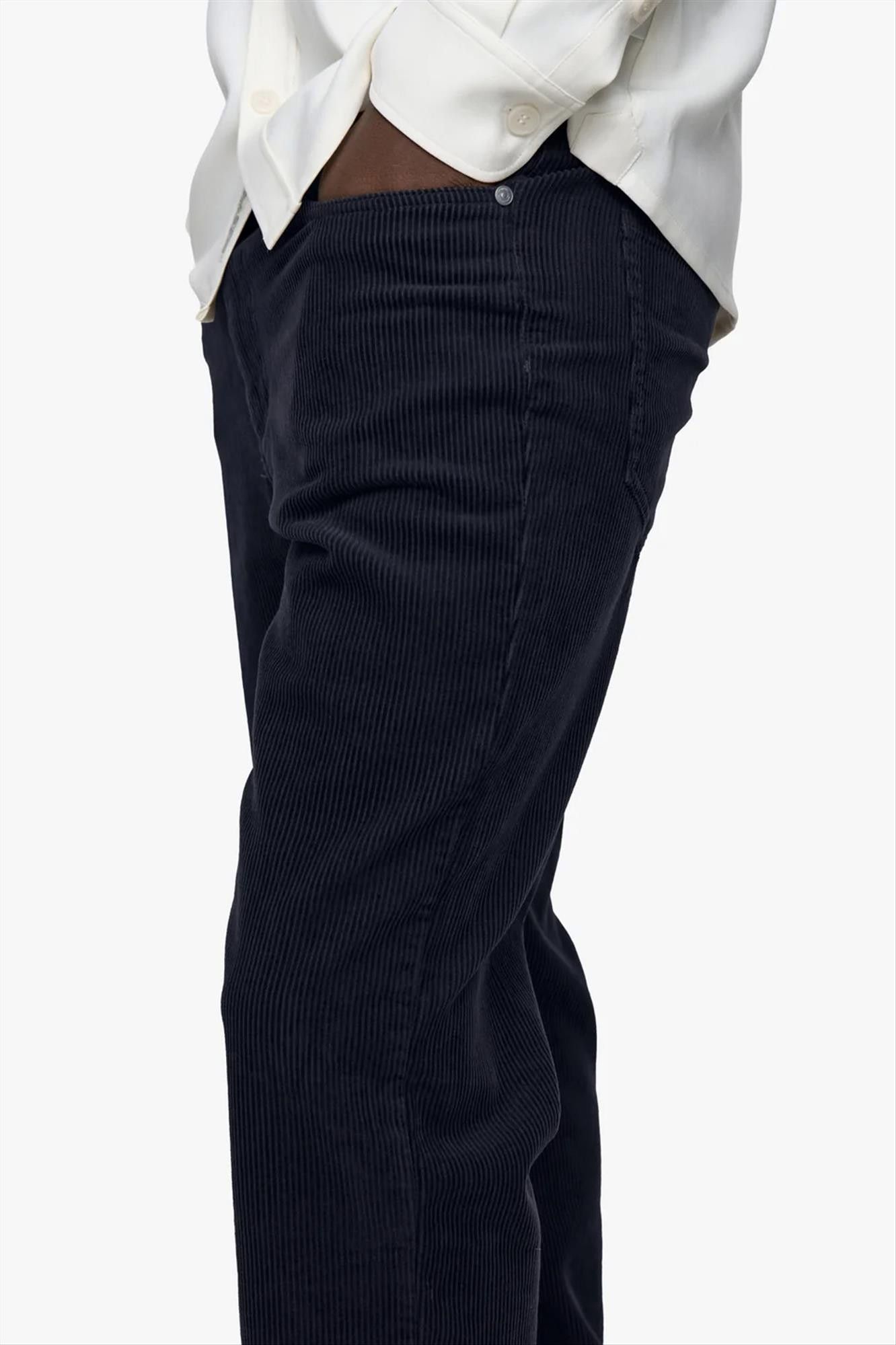 Minimum - Donkerblauwe Ribfluwelen Regular Tapered broek