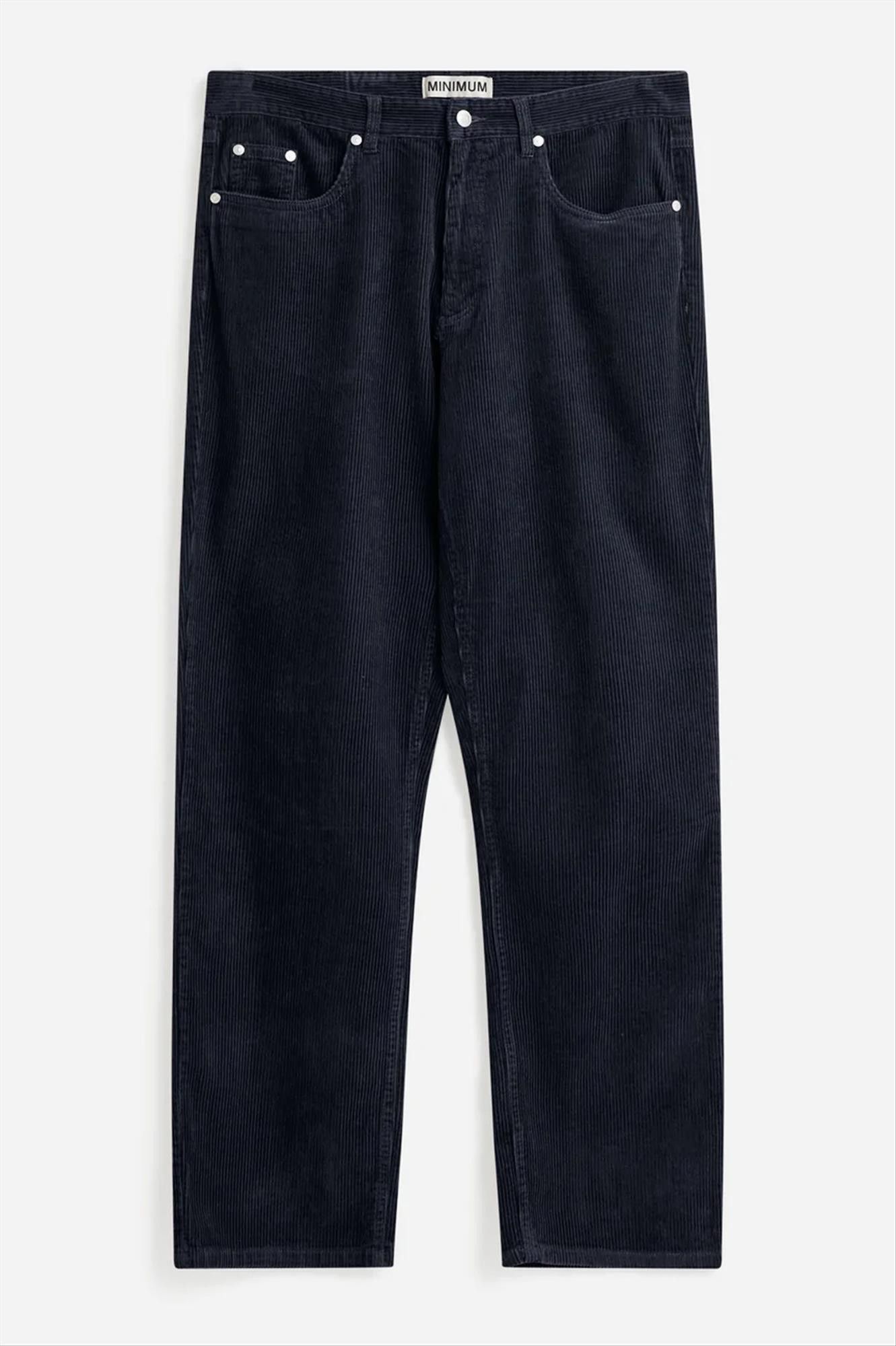 Minimum - Donkerblauwe Ribfluwelen Regular Tapered broek
