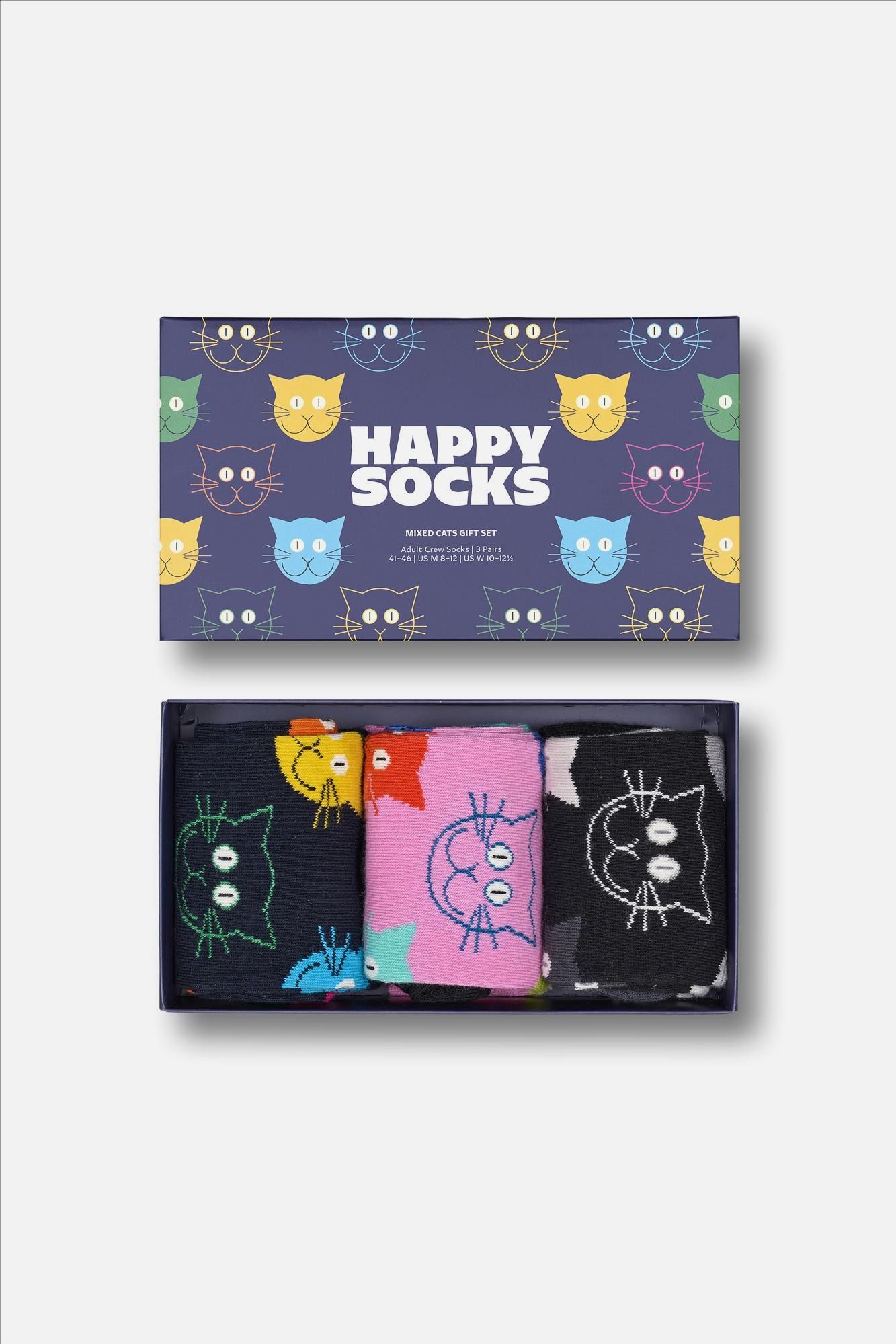 Happy Socks - Multicolour 3-pack Mixed Cat sokken, maat: 36-40