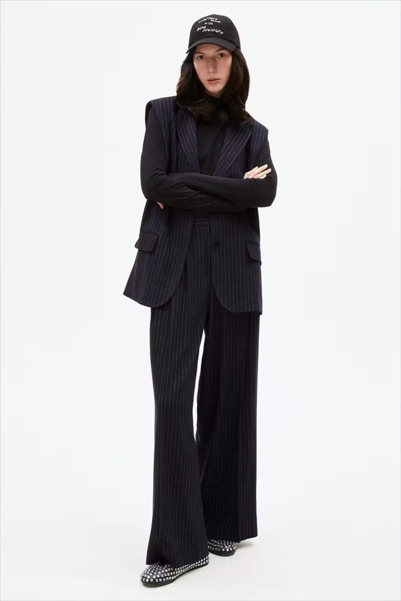 Armed Angels - Donkerblauwe Pinstripe mouwloze blazer