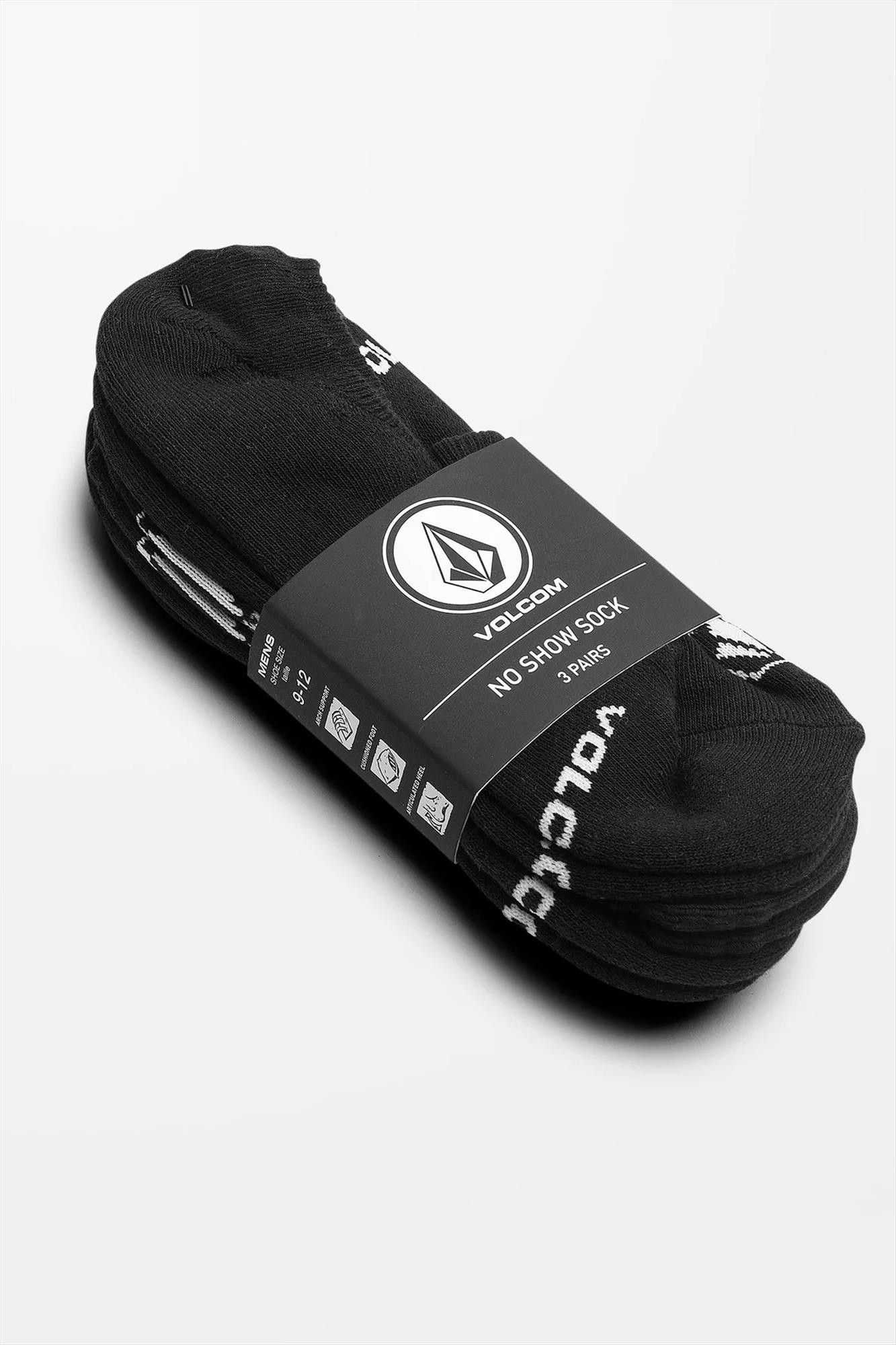Volcom - Zwarte Multipack Stones sneakersokken, maat: 42-47