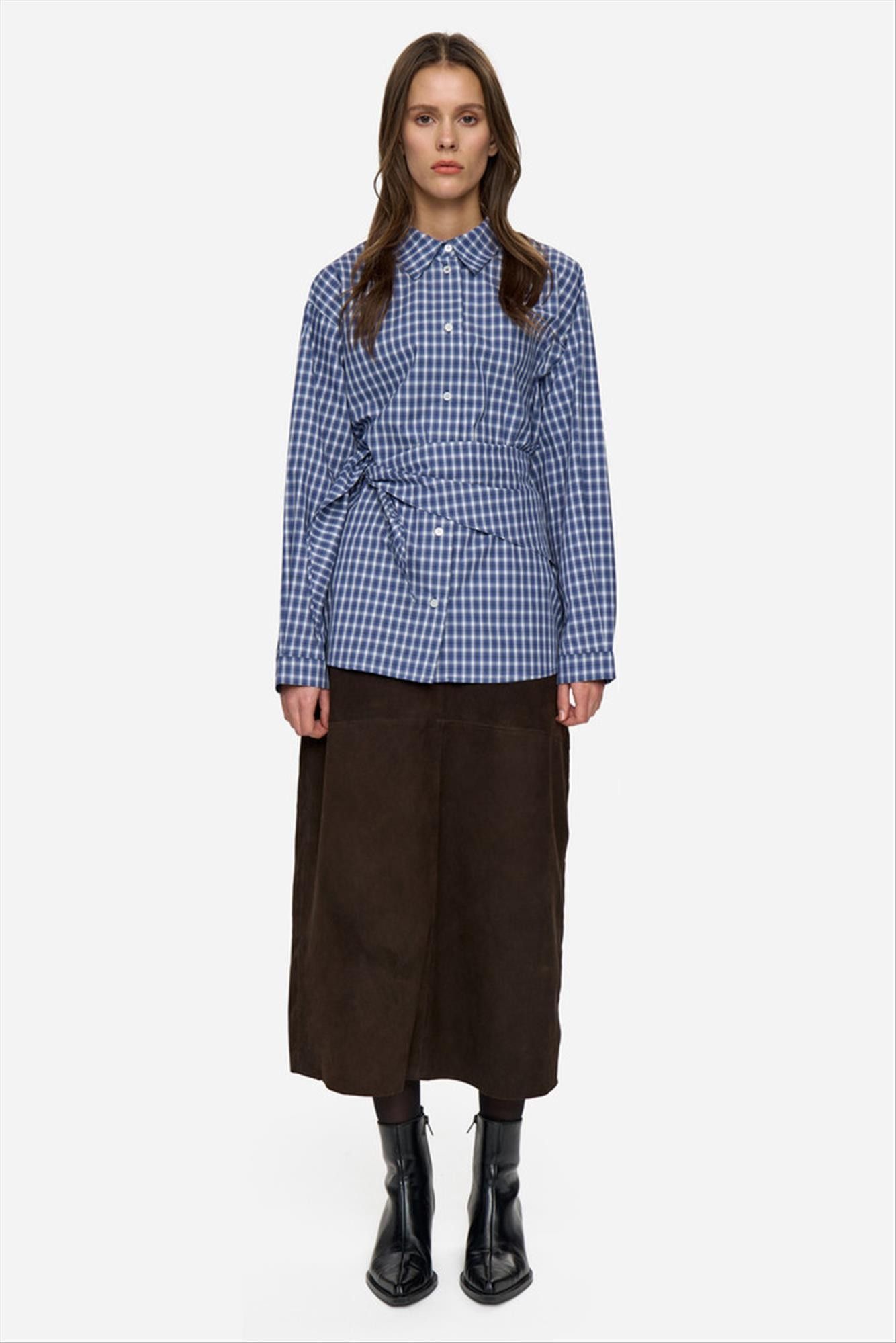 Minimum - Blauw Geruite Harper blouse