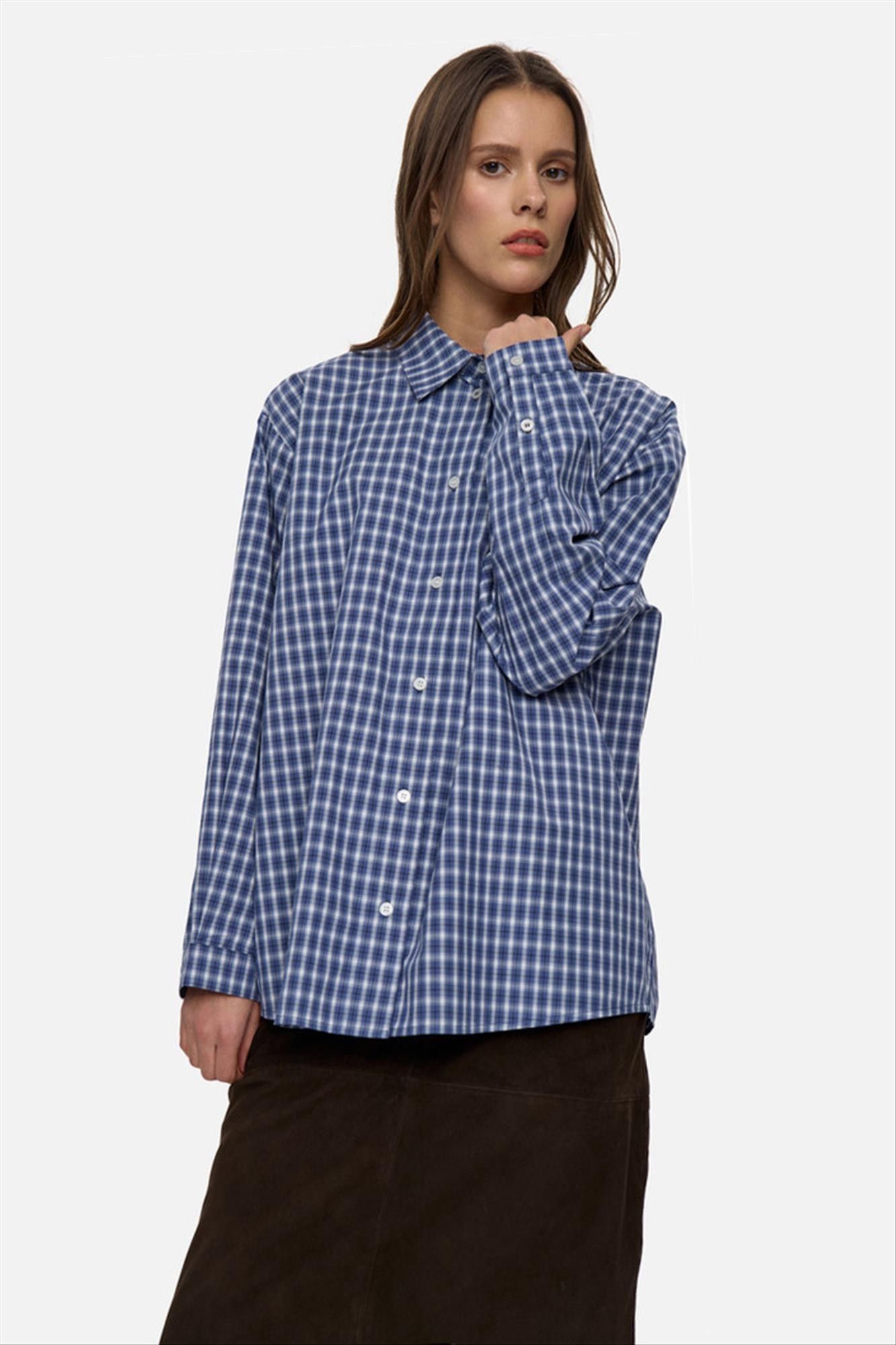 Minimum - Blauw Geruite Harper blouse