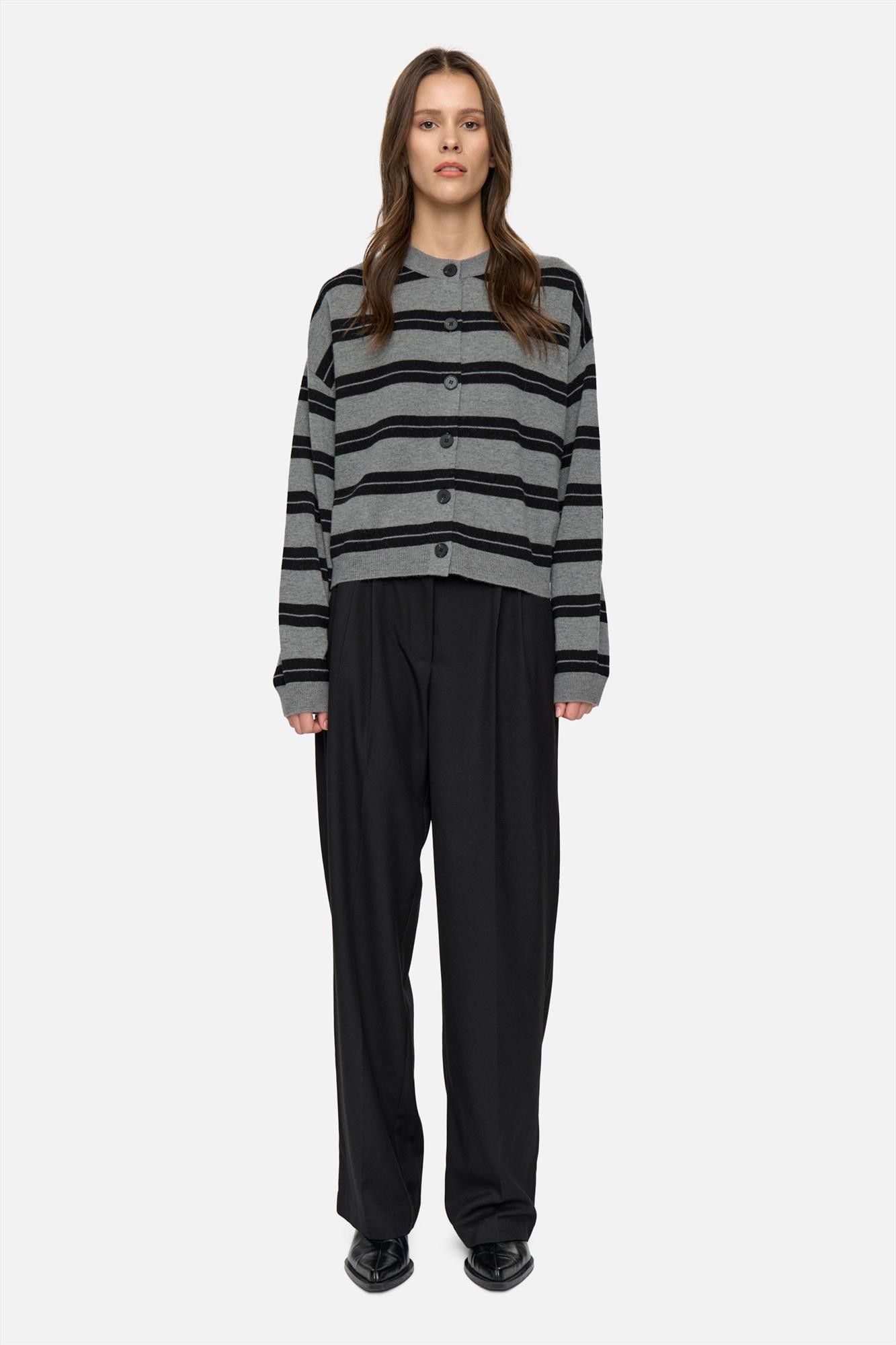 Minimum - Grijs-Zwart Gestreepte Assiana cardigan