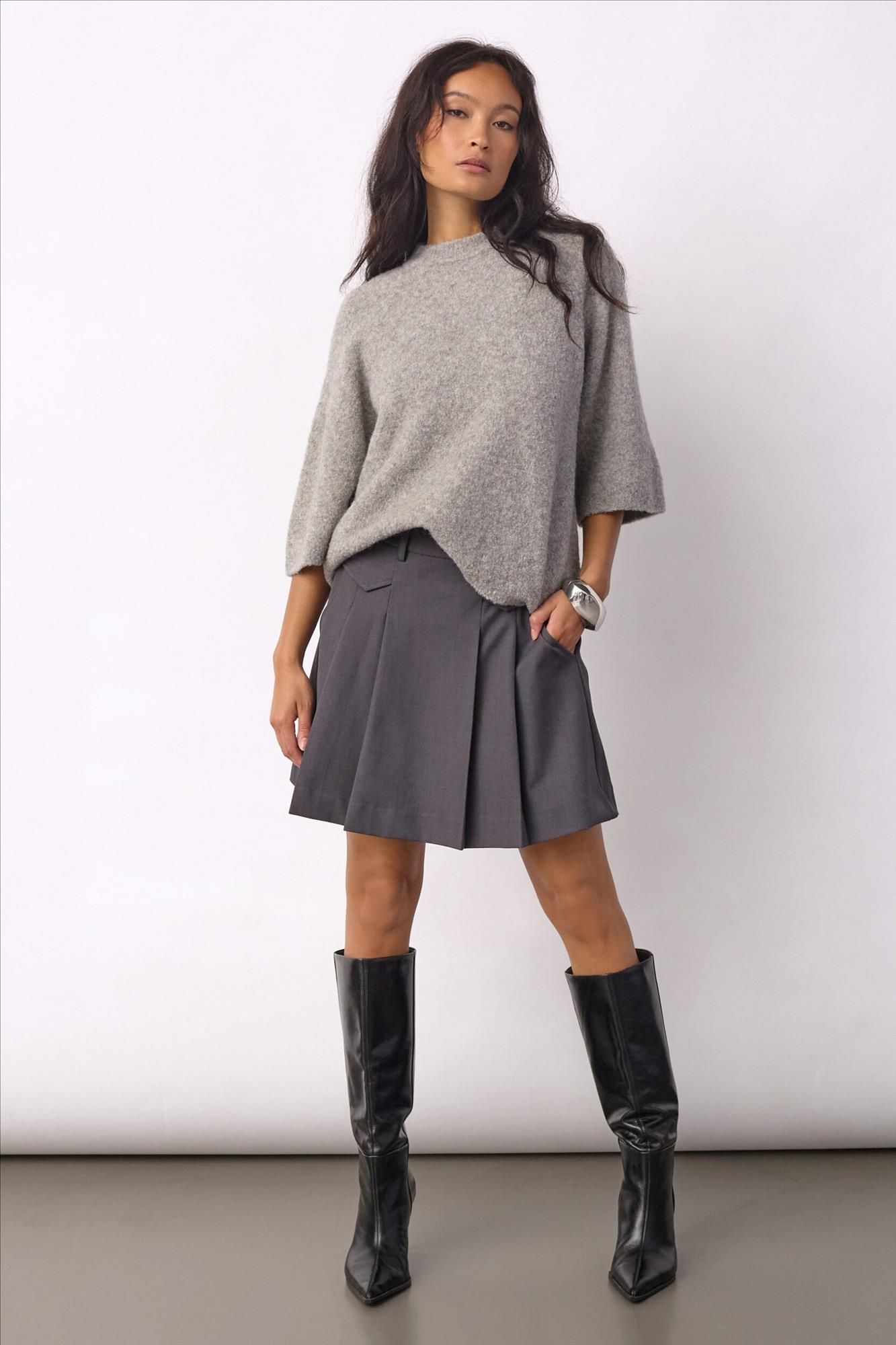 CO'COUTURE - Donkergrijze Luna Pocket Pleat rok