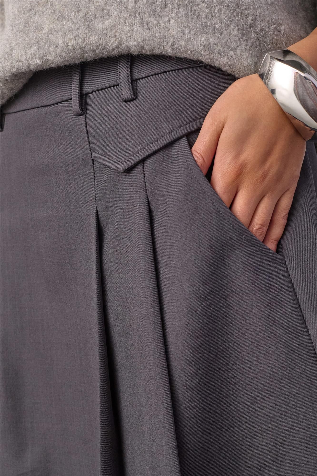 CO'COUTURE - Donkergrijze Luna Pocket Pleat rok