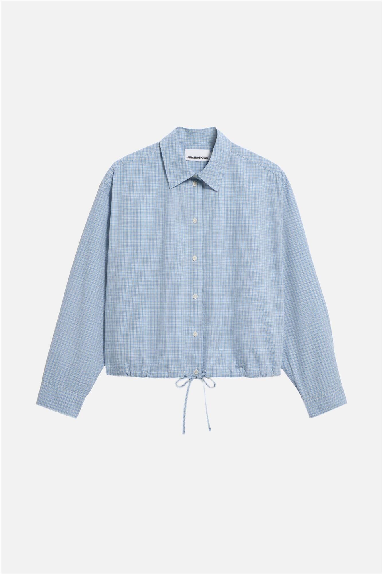 Armed Angels - Blauwe Mini-Check Drawstring blouse