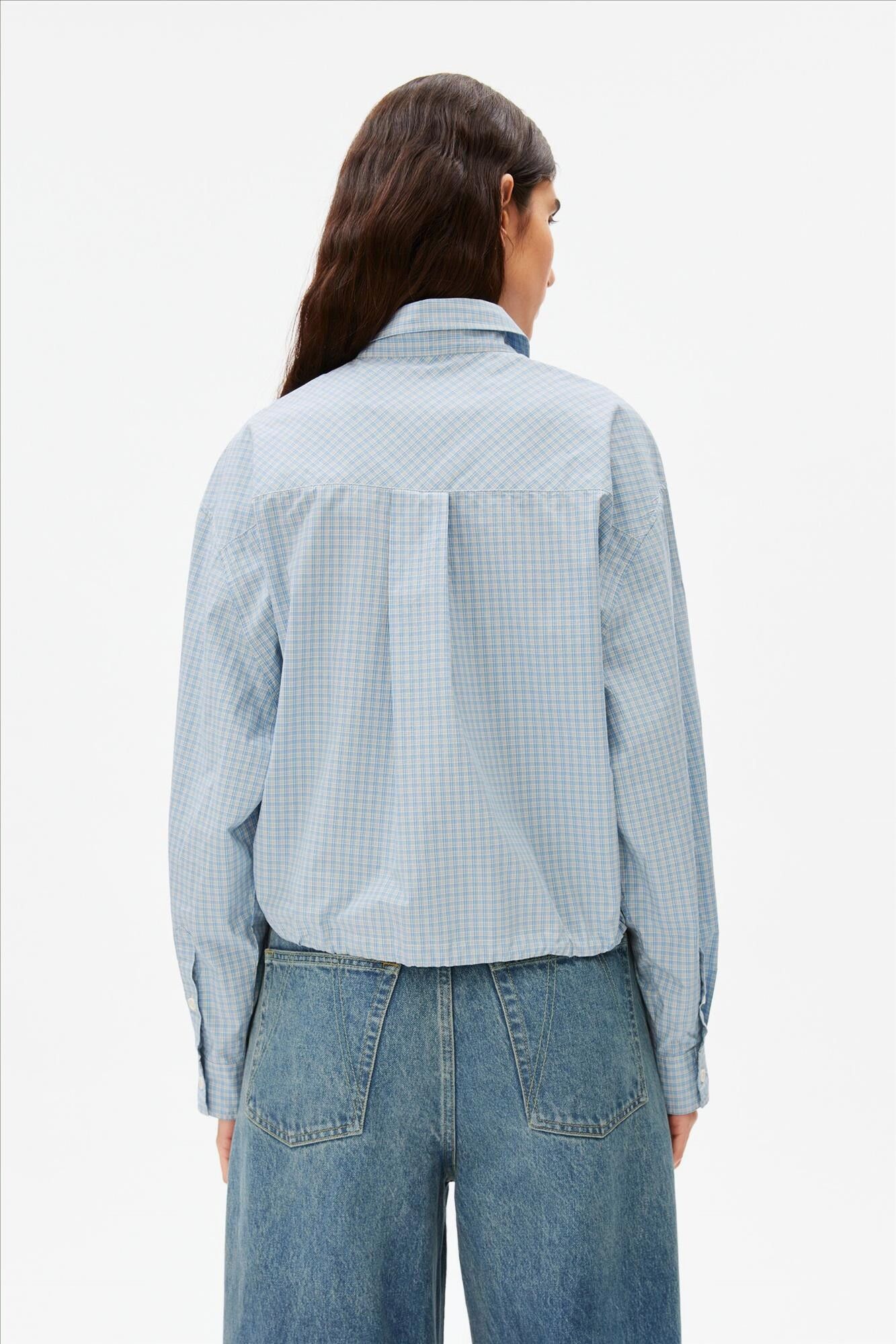 Armed Angels - Blauwe Mini-Check Drawstring blouse