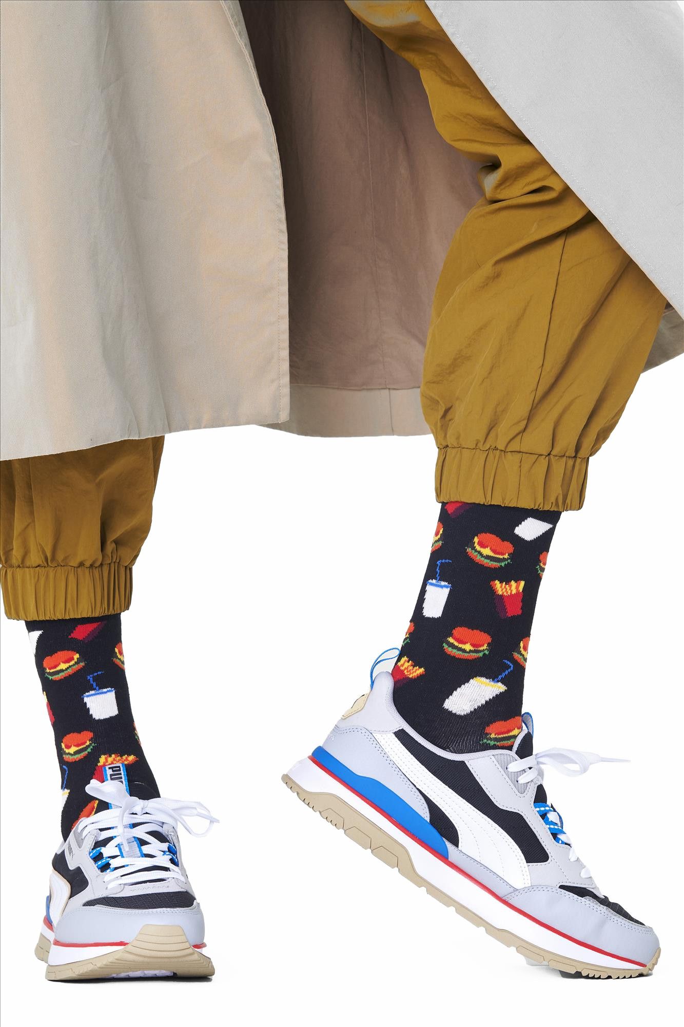 Happy Socks - Zwarte-multicolour 'Hamburger' sokken, maat: 36-40
