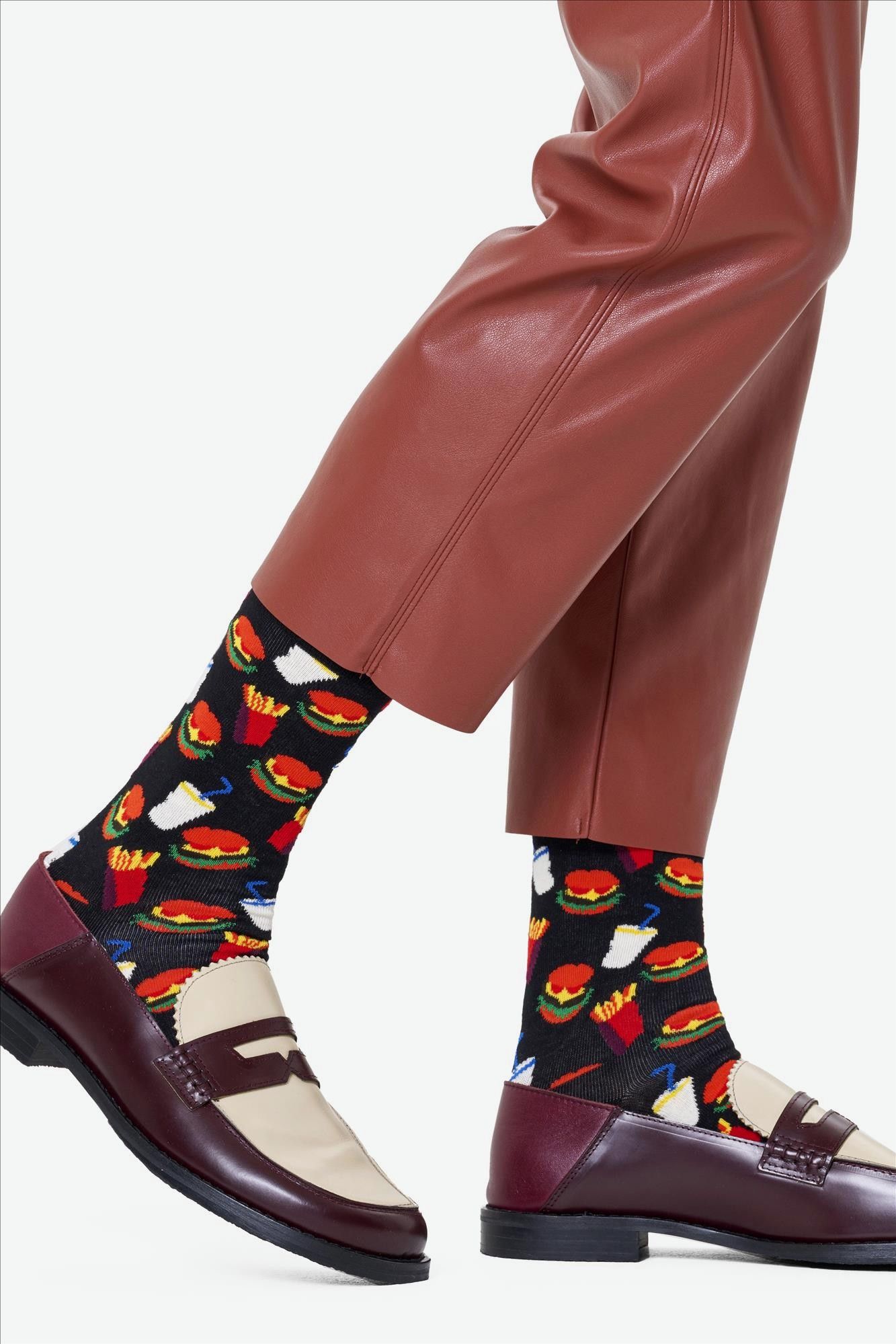 Happy Socks - Zwarte-multicolour 'Hamburger' sokken, maat: 36-40