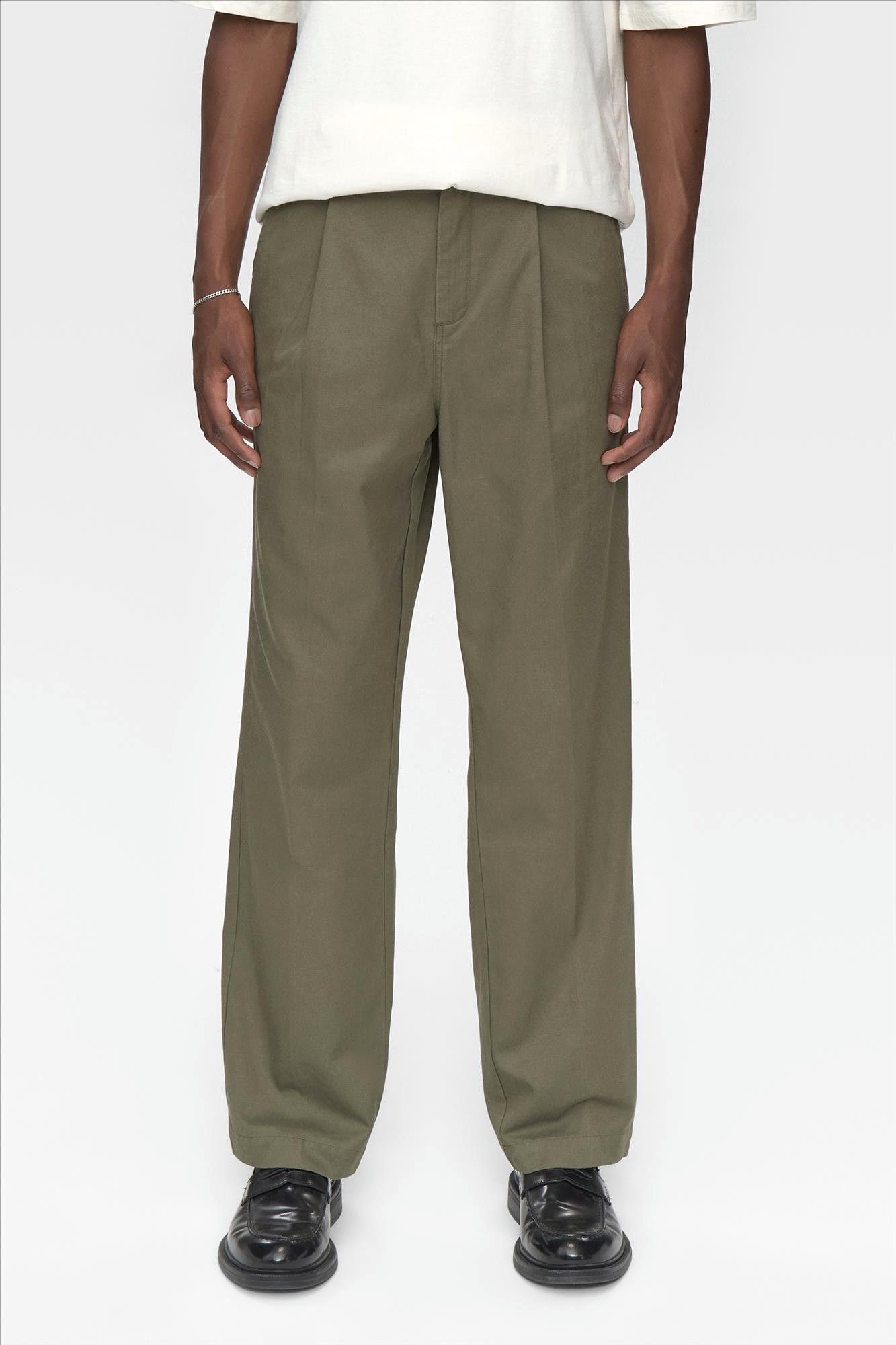 Minimum - Olijfgroene Tucker relaxed broek