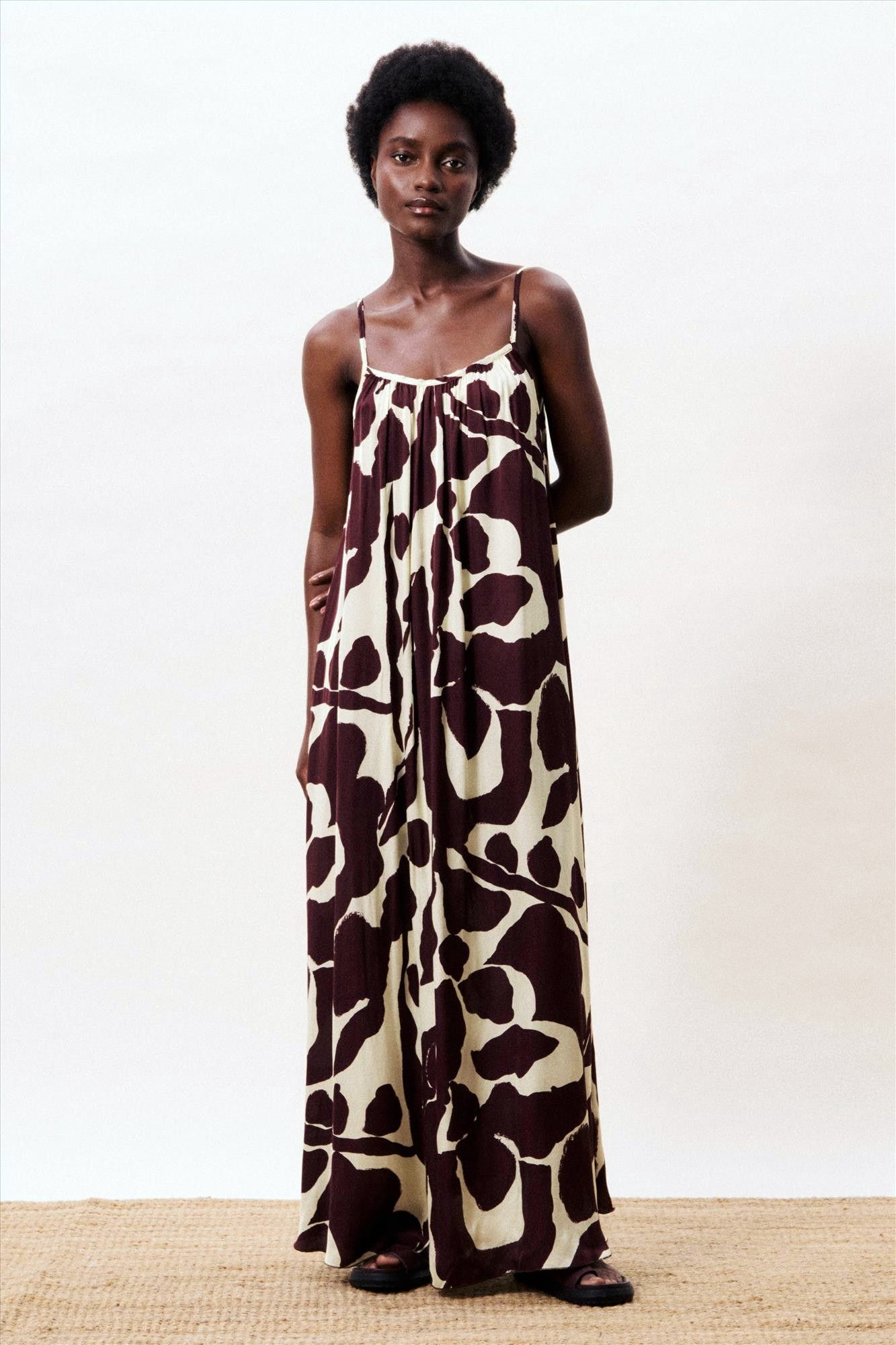 FRNCH - Ecru-Donkerbruine Euphrate jurk