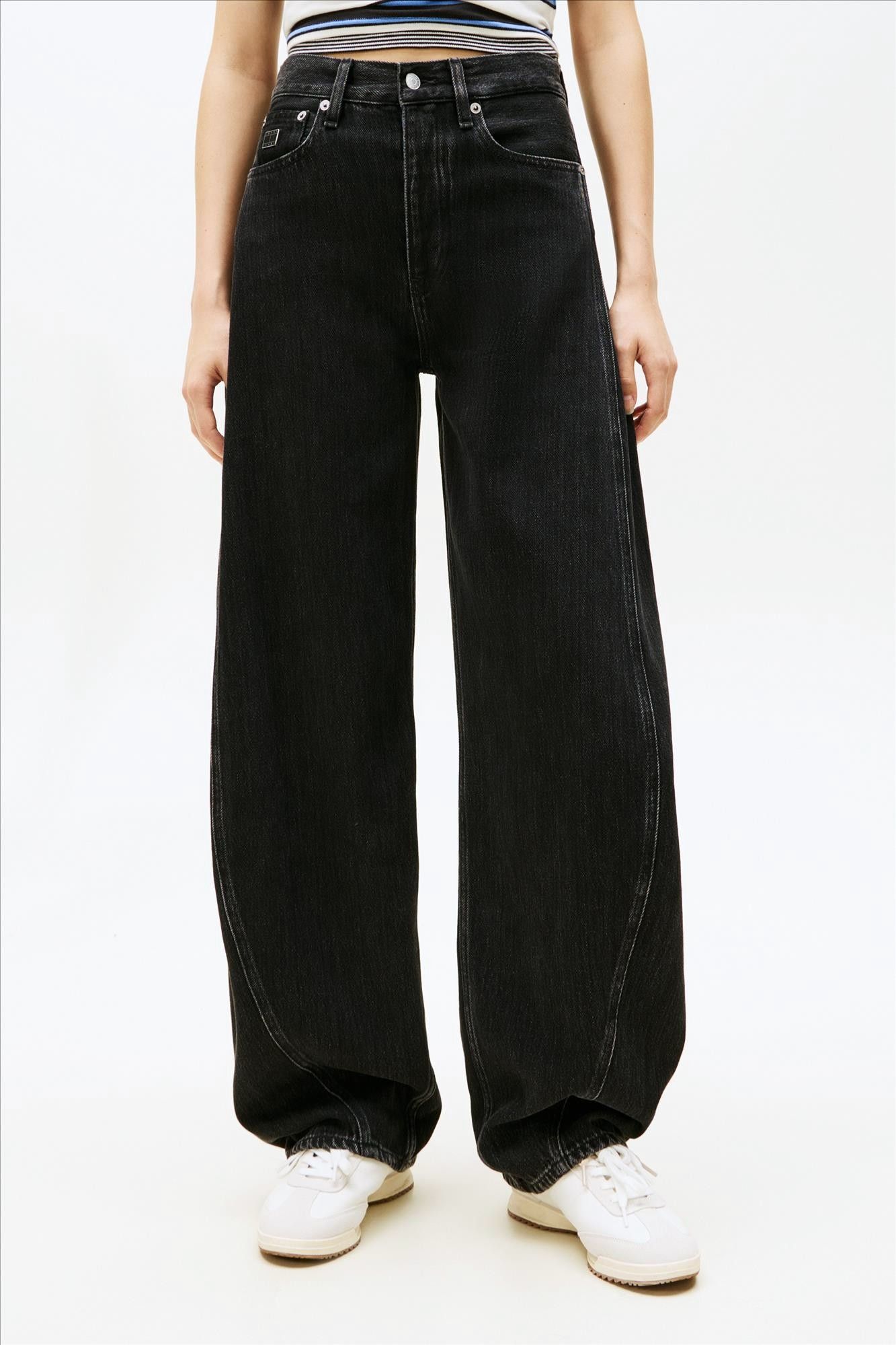 Tommy Jeans - Zwarte Mid Rise barrel jeans