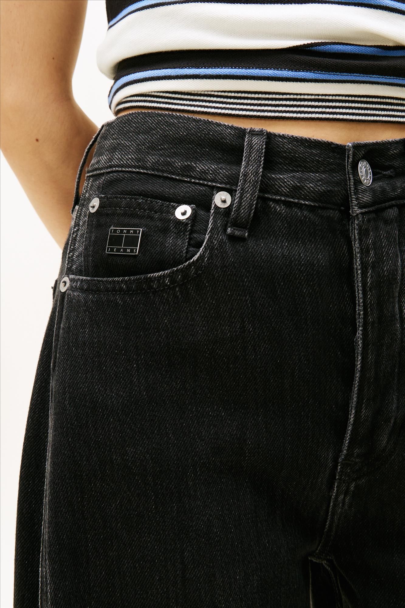 Tommy Jeans - Zwarte Mid Rise barrel jeans