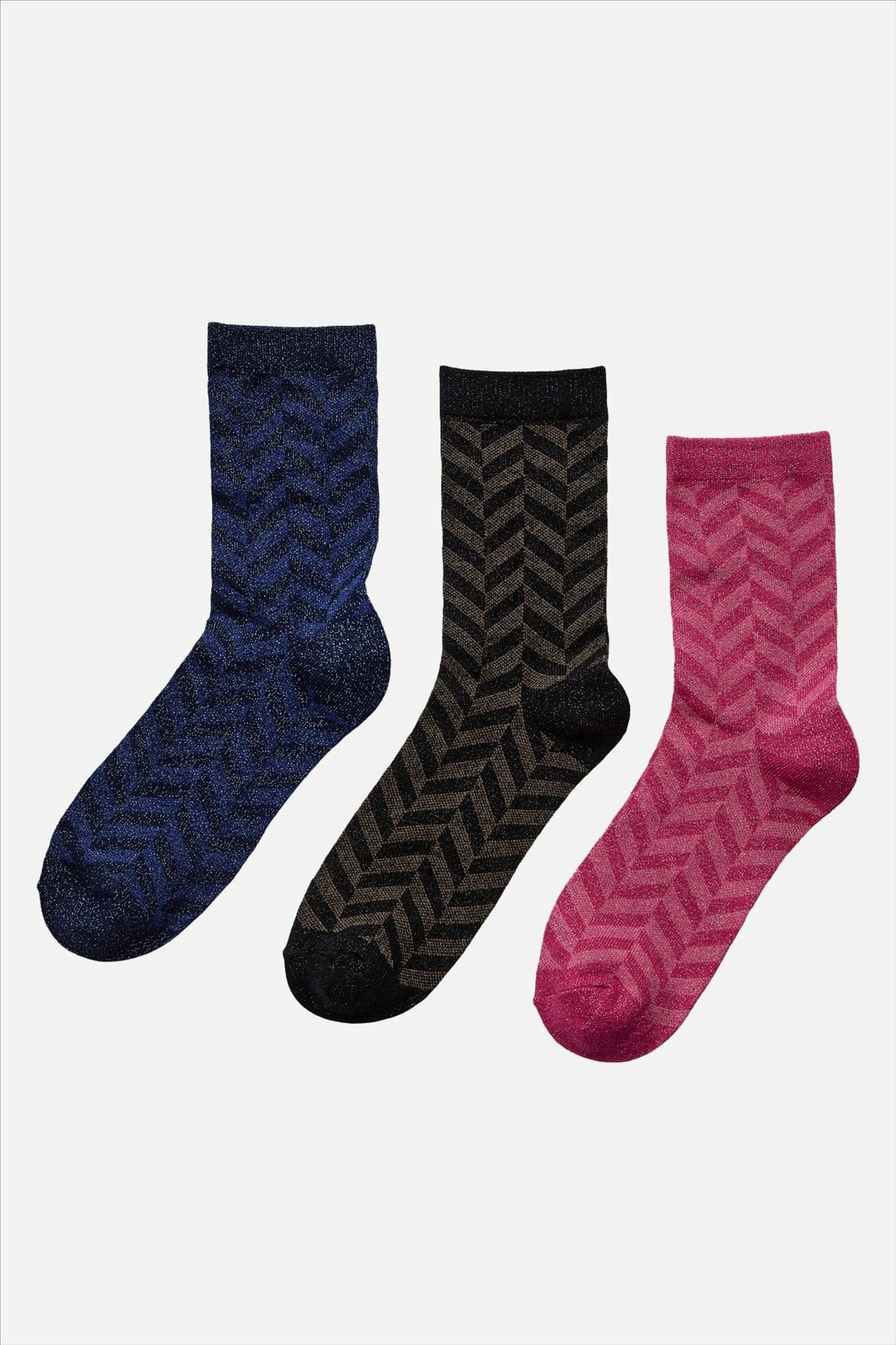 Nümph - Blauw-Bruin-Roze Nujosy 3-pack sokken