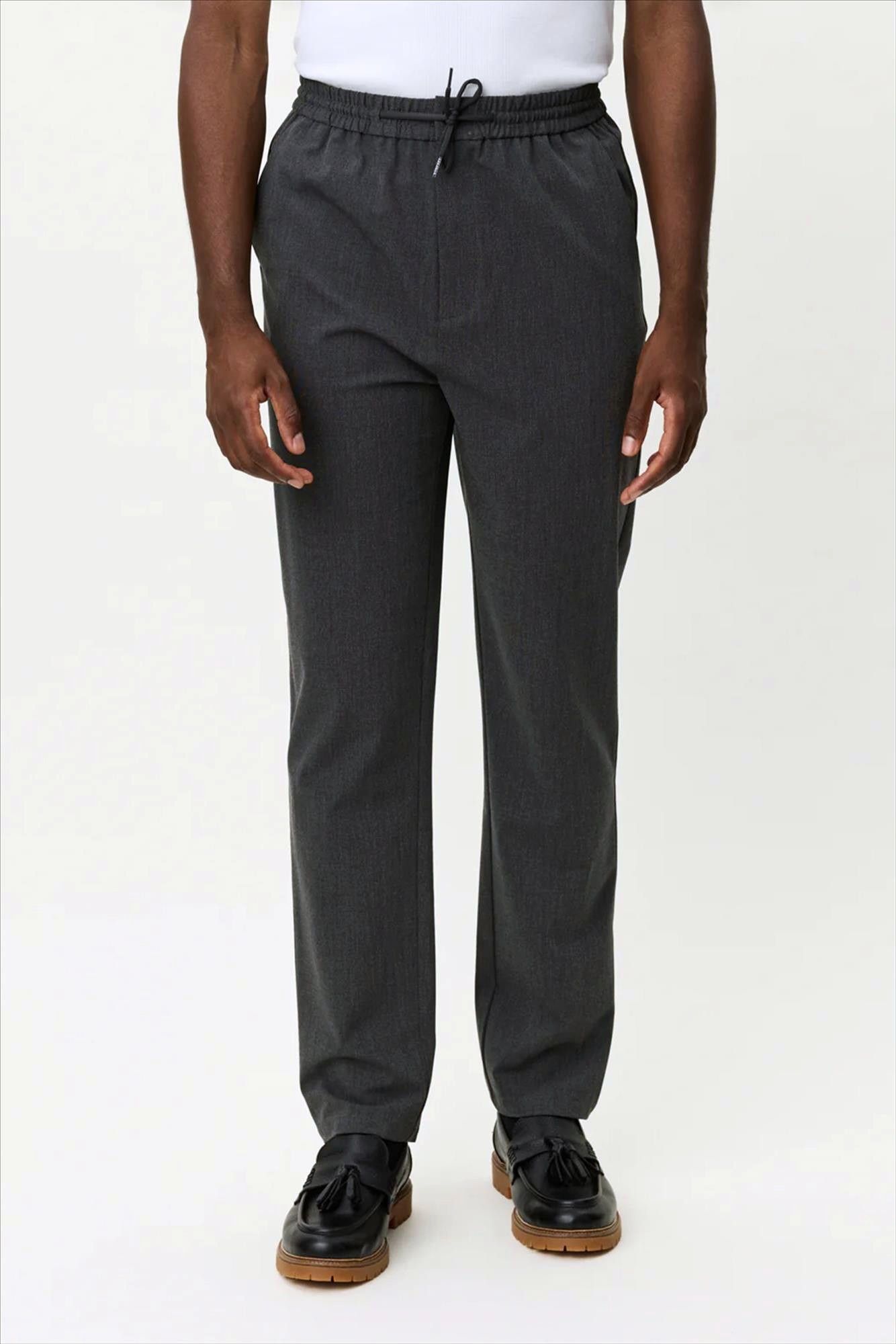 LES DEUX  - Donkergrijze Como Textured tapered broek