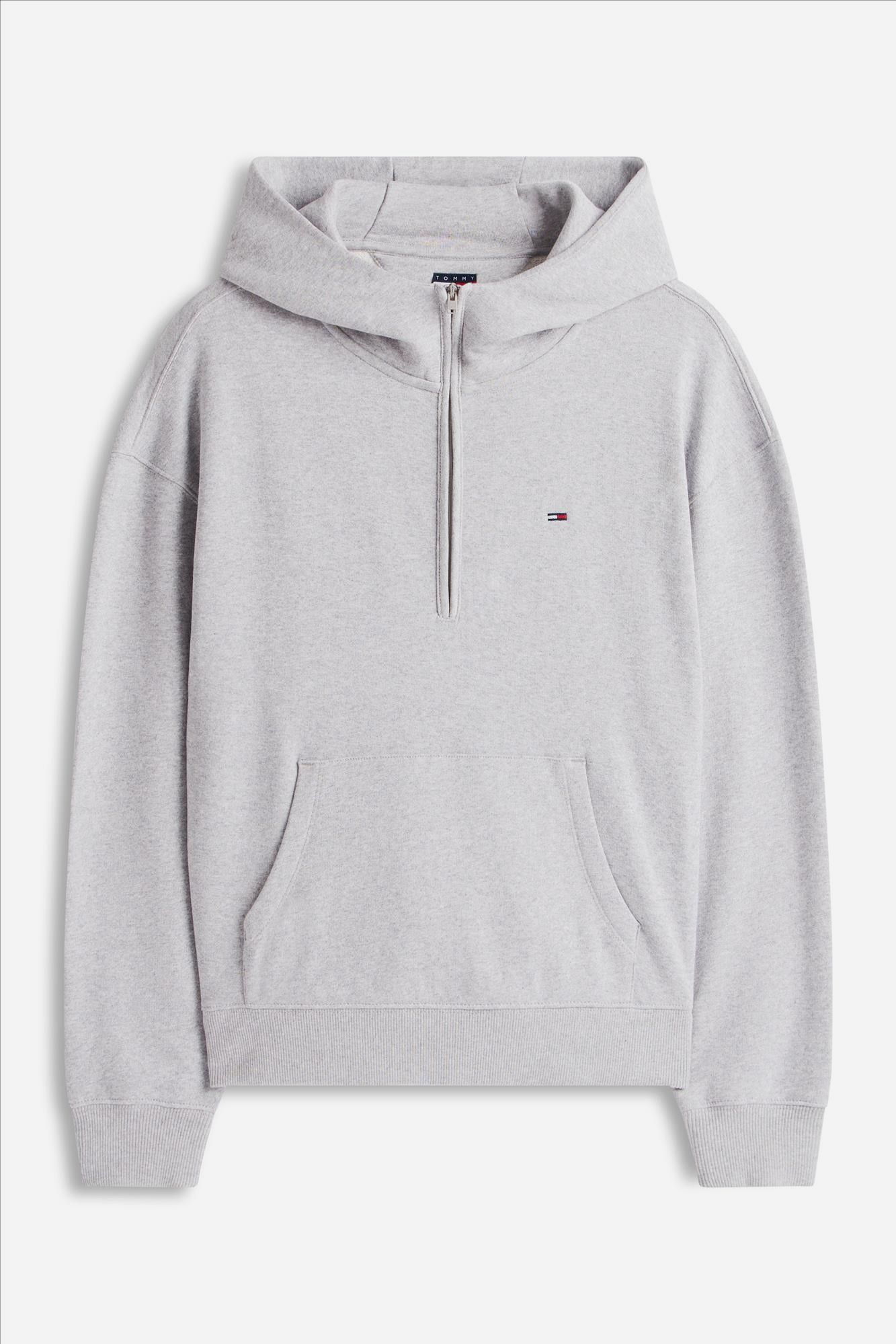 Tommy Jeans - Grijze Boxy 1/4-Zip hoodie
