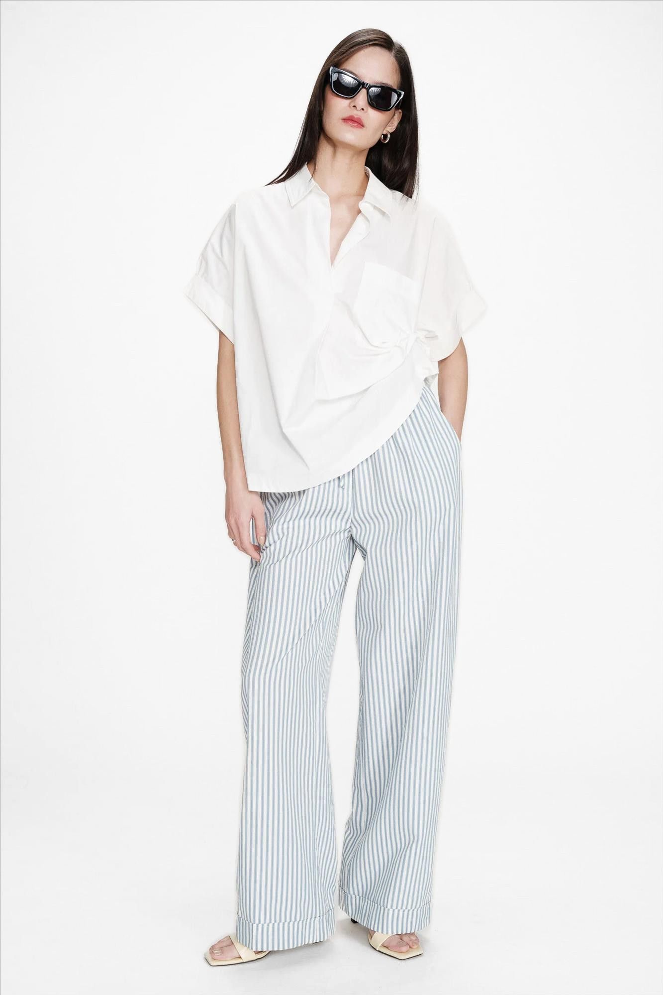 Grace & Mila - Ecru-Lichtblauwe Volute broek