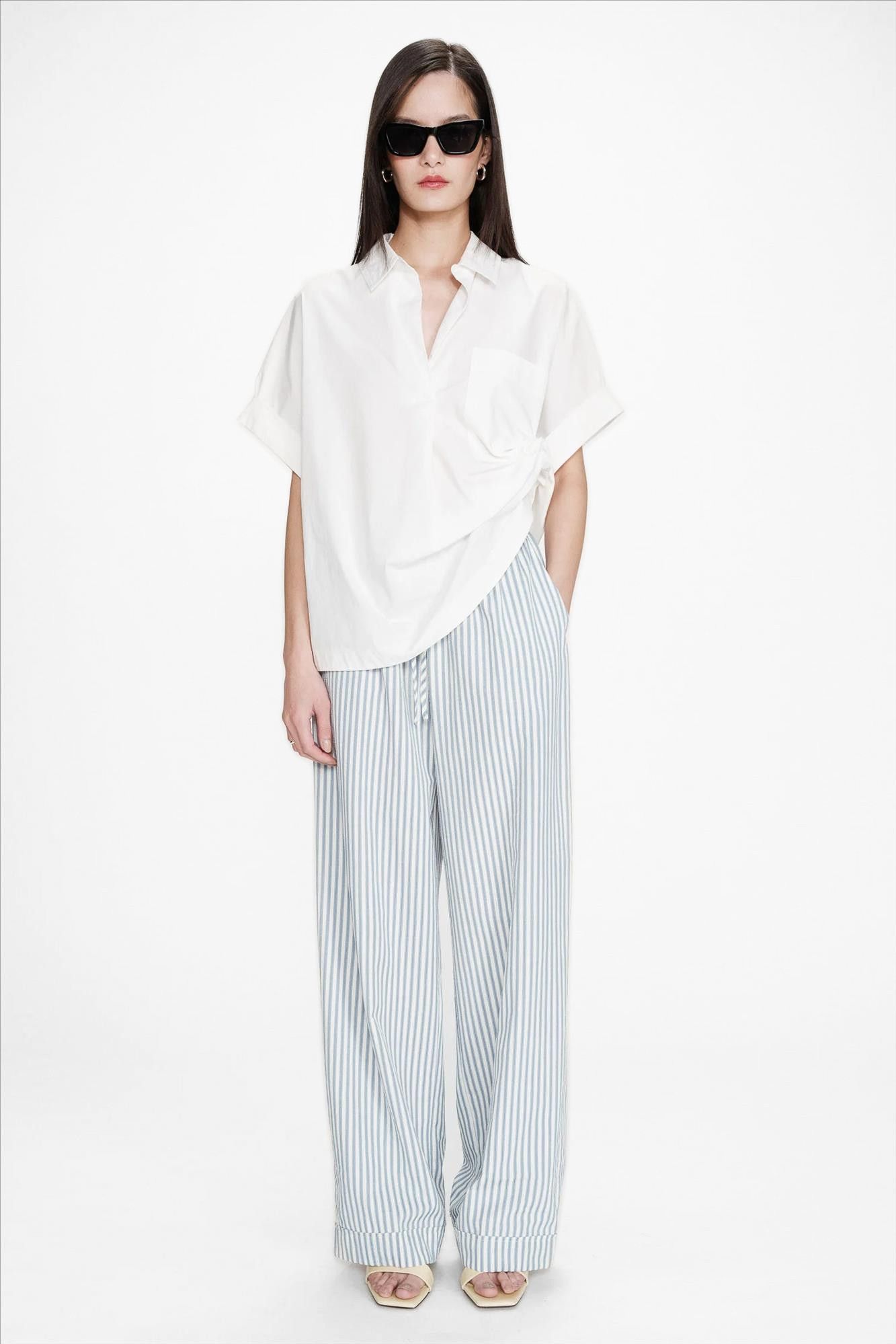 Grace & Mila - Ecru-Lichtblauwe Volute broek