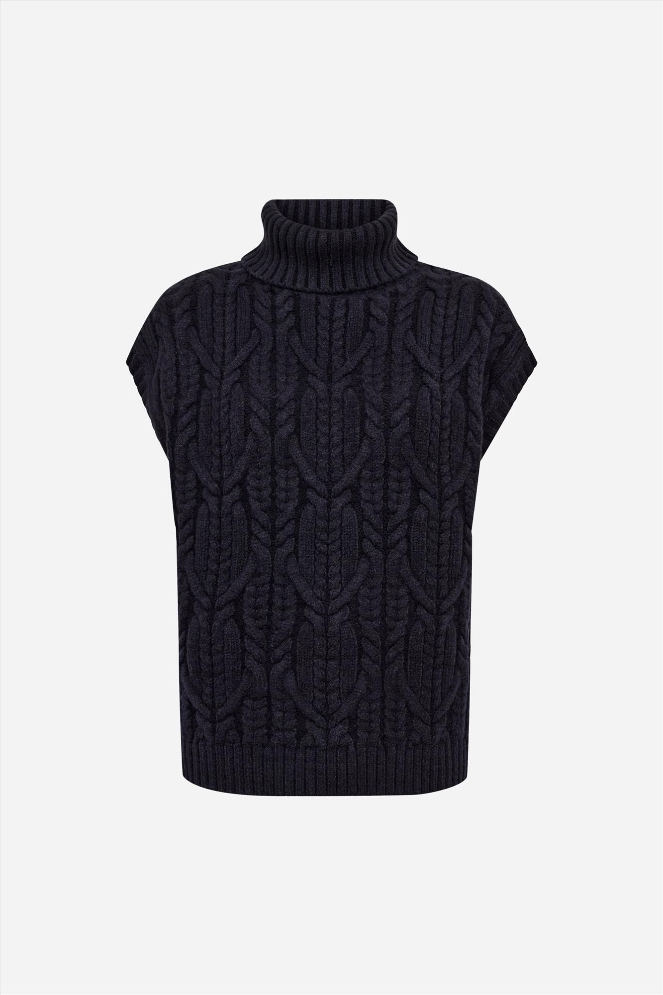 CO'COUTURE - Donkerblauwe Row Cable Knit trui
