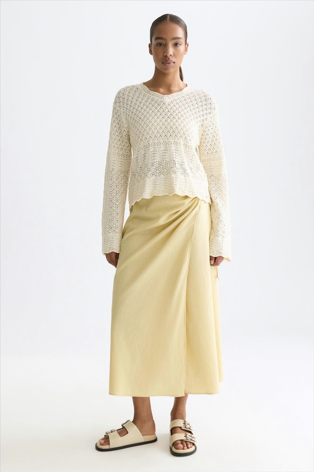 Scotch & Soda - Lichtgele Linen Wrap rok