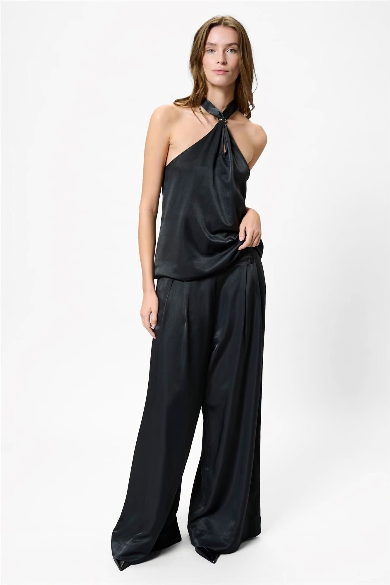 My Essential Wardrobe - Donkergrijze Estelle wide broek