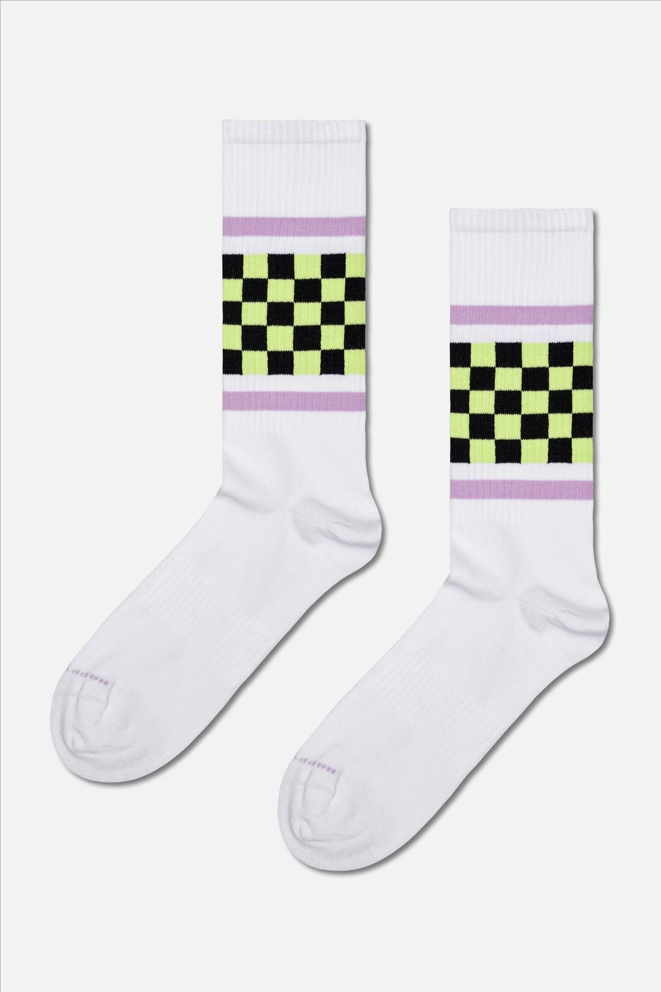 Happy Socks - Witte Checked Stripe sokken, maat: 36-40