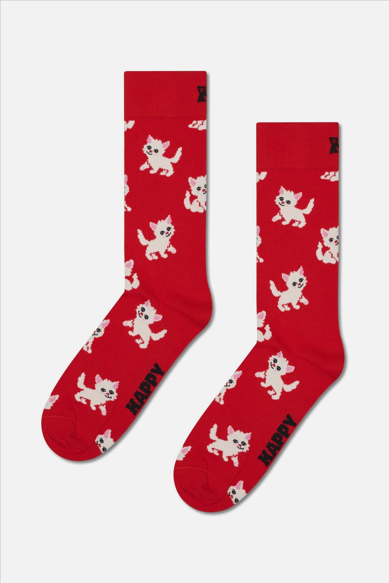 Happy Socks - Rode Kitten sokken, maat: 36-40